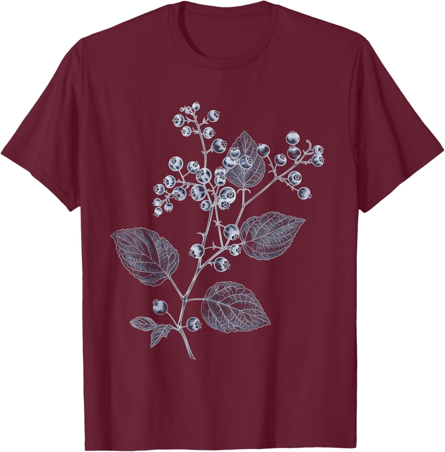 Blueberry Botanical Drawing T-Shirt - T-Shirt | Maroon