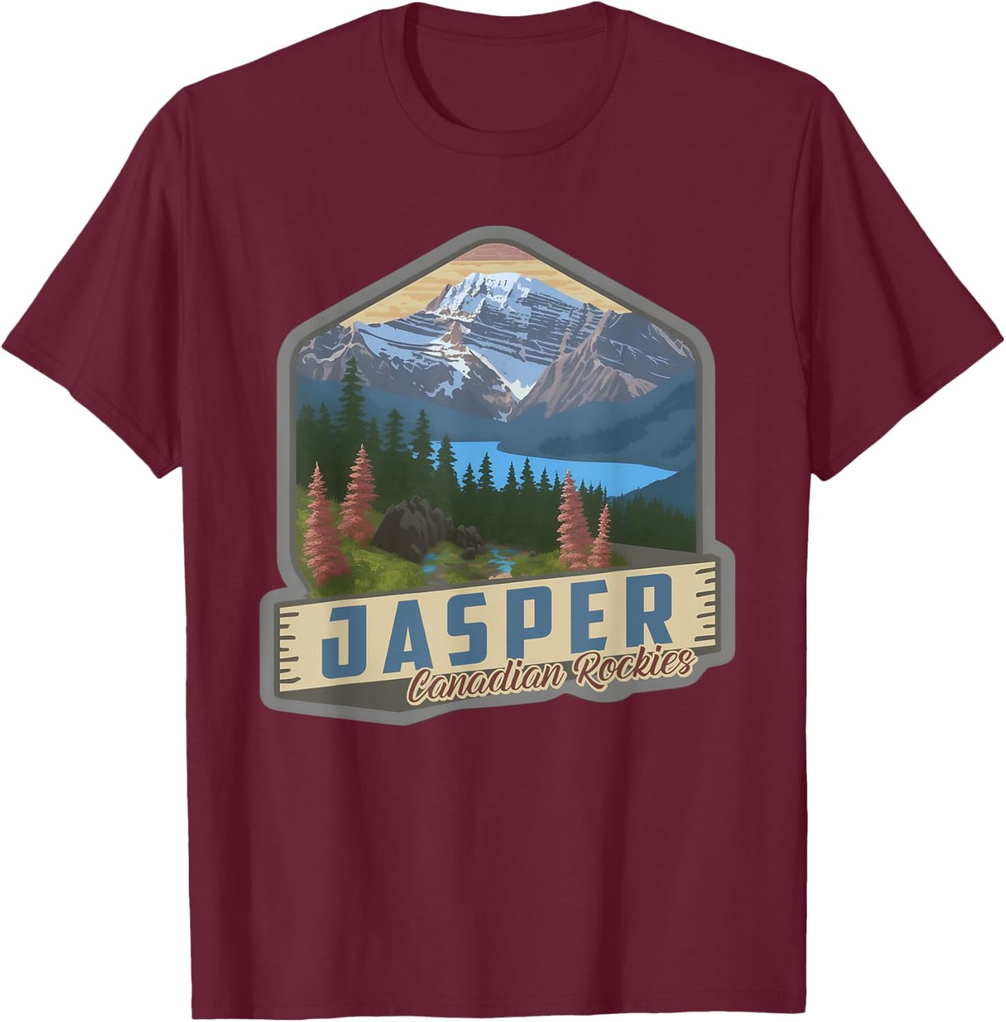 Jasper National Park Canadian Rockies US Parks Camping T-Shirt - T-Shirt | Maroon