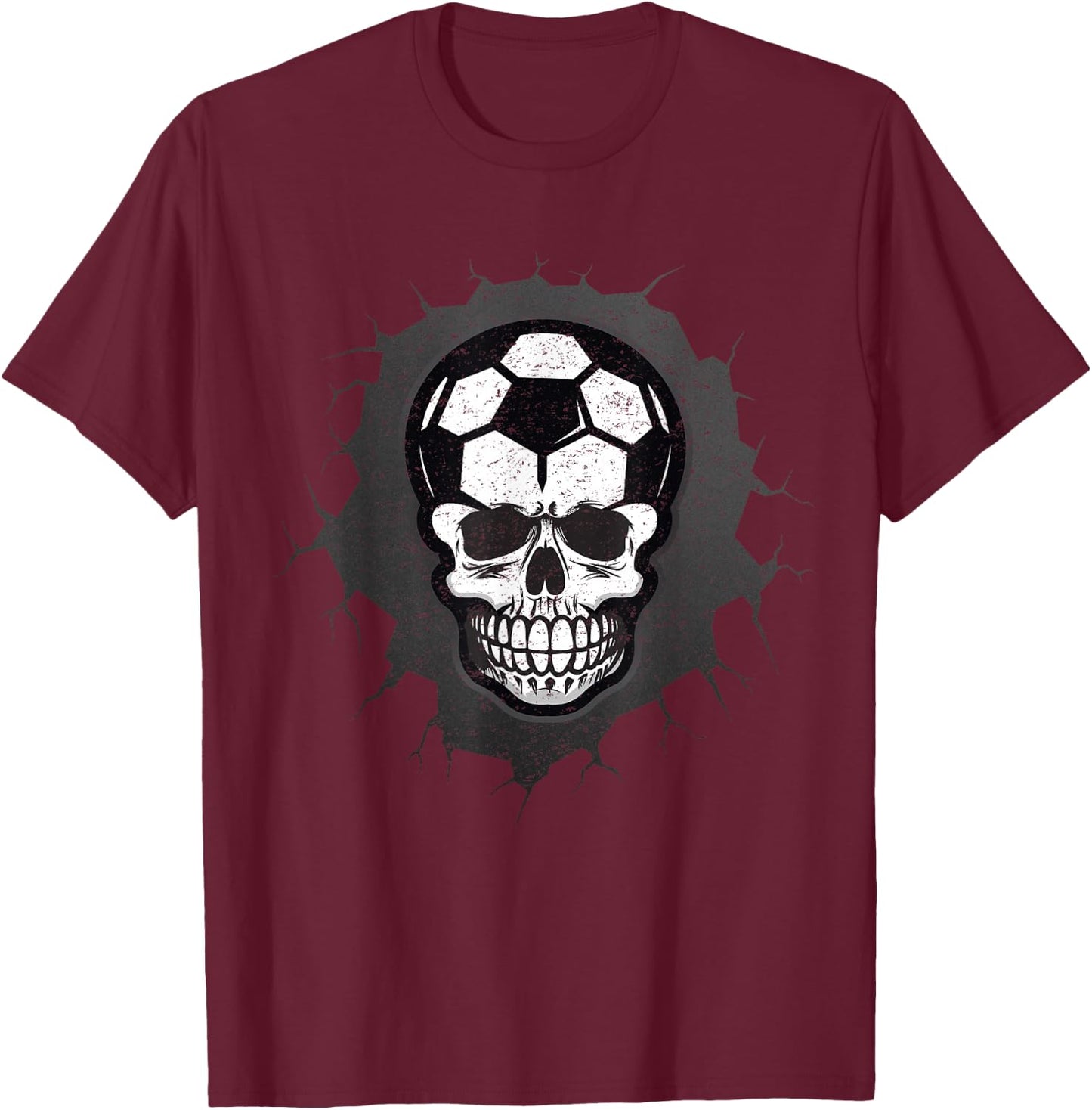 Soccer Skull Halloween, Skeleton Sporty Athlete T-Shirt - T-Shirt | Maroon