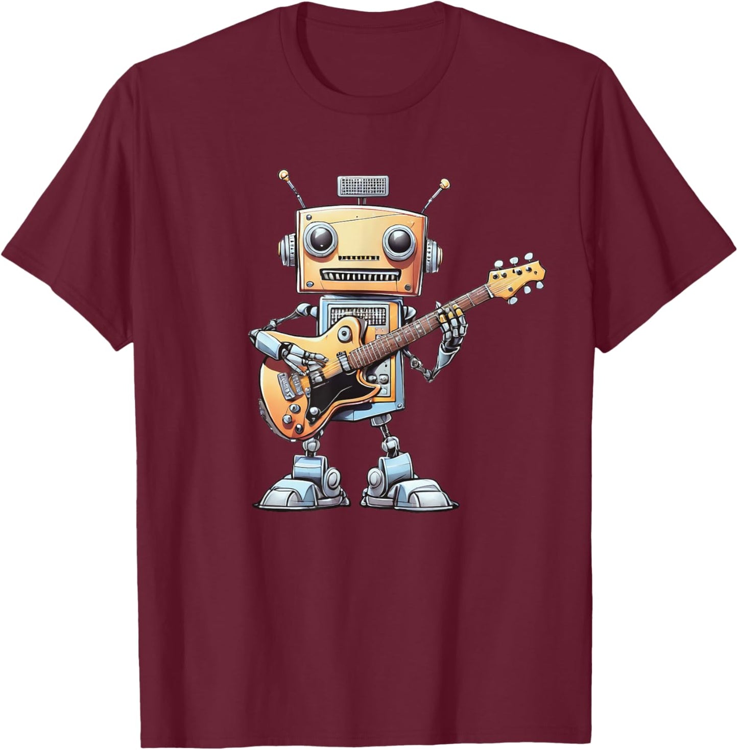 Funny Guitarist Robot Guitar Player Musician Robotics Gift T-Shirt - T-Shirt | Maroon