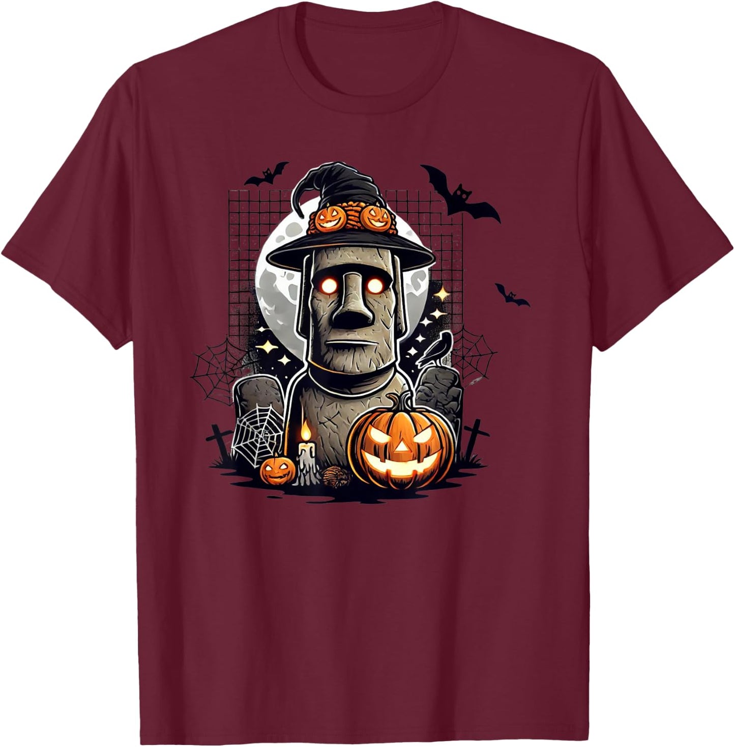 Halloween Moai Statue Ancient Culture T-Shirt - T-Shirt | Maroon