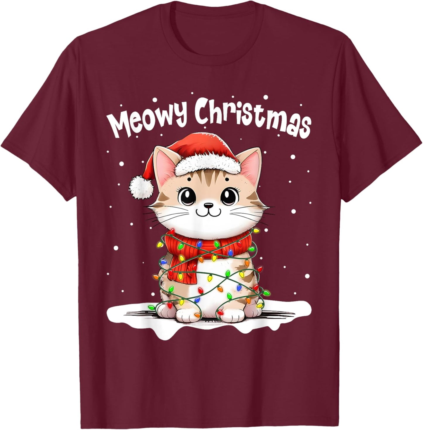 Meowy Catmas Cat Christmas Cute Kitten Cat Santa Xmas Family Women Kids T-Shirt - T-Shirt | Maroon