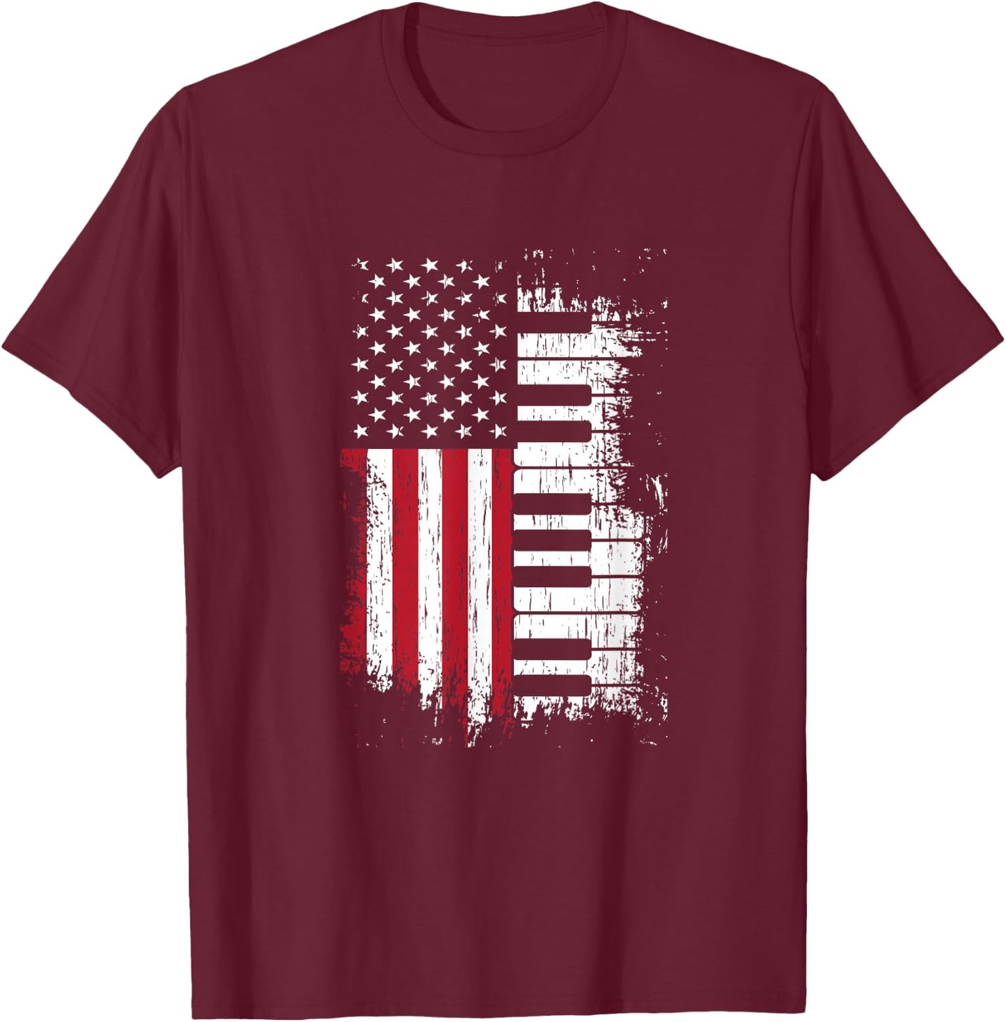 American Flag Piano Keys Player Pianist Keys Music Gift T-Shirt - T-Shirt | Maroon