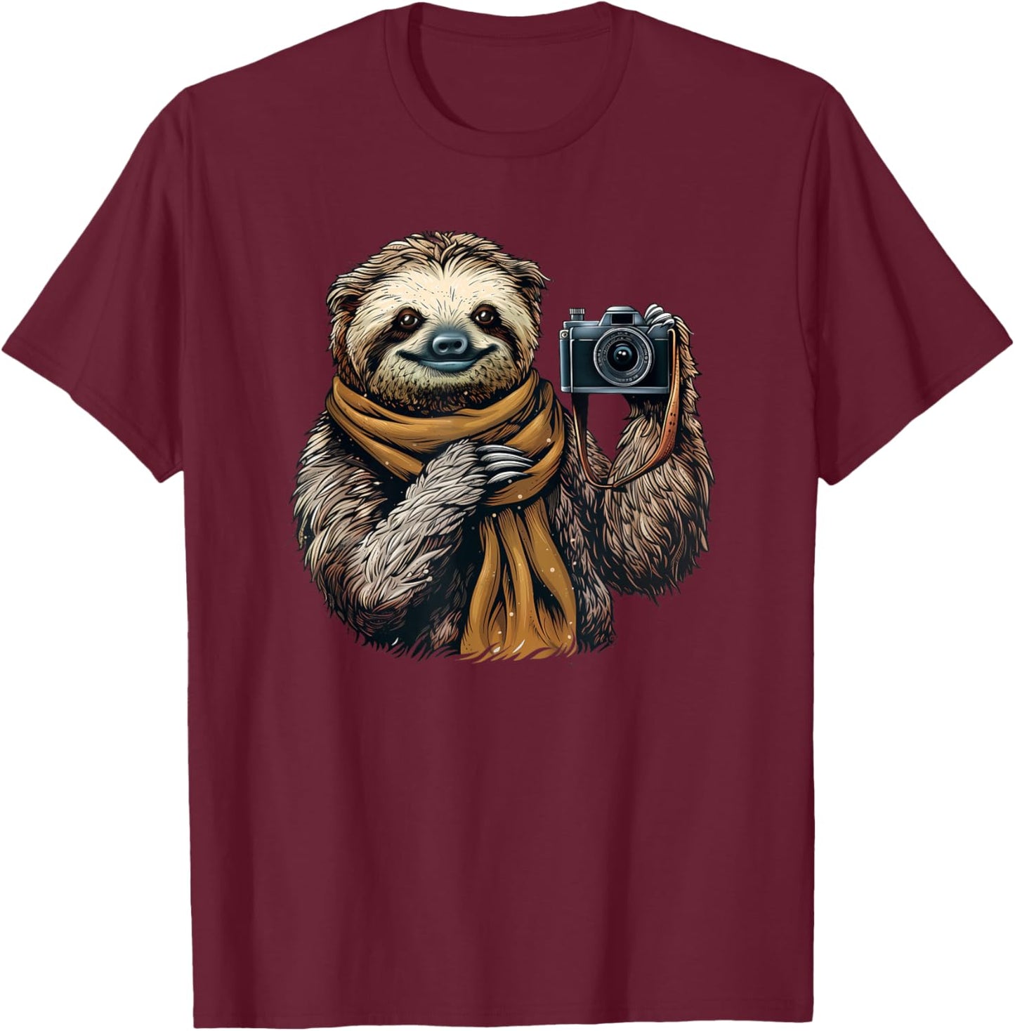Sloth With A Camera - Sloth Lovers - Cute Sloth Photographer T-Shirt - T-Shirt | Maroon