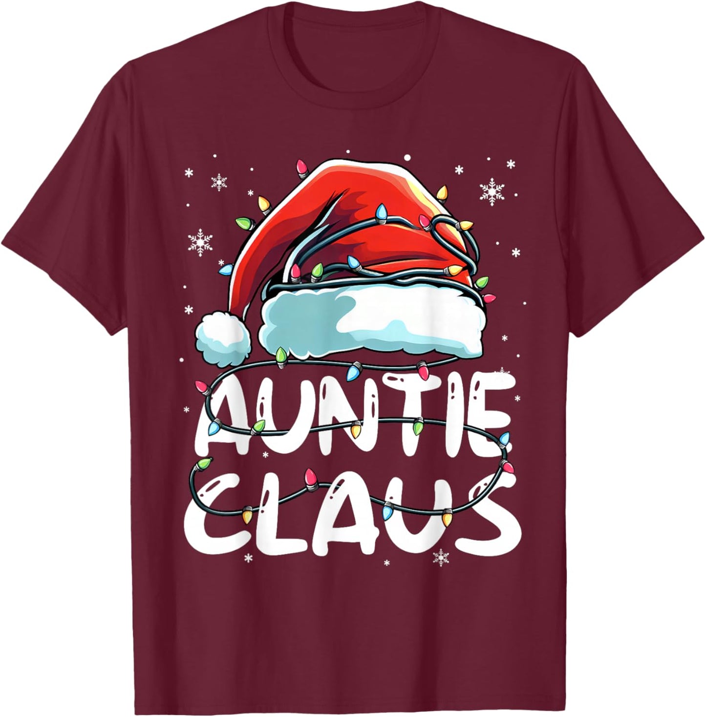 Auntie Claus Christmas Lights Matching Family Xmas Pajama T-Shirt - T-Shirt | Maroon
