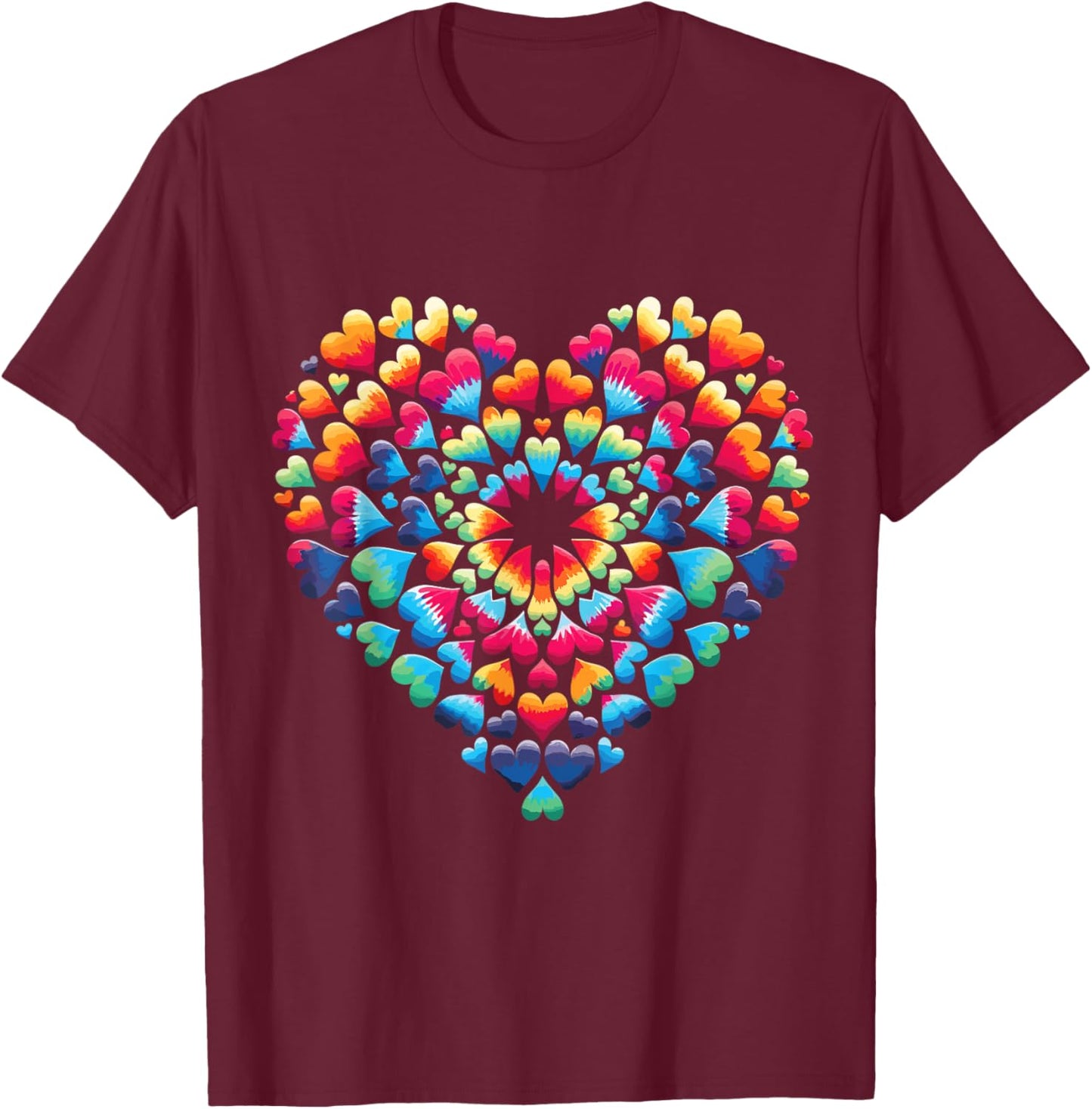 Vibrant Heart Tie-Dye Explosion Colorful rainbow Love T-Shirt - T-Shirt | Maroon