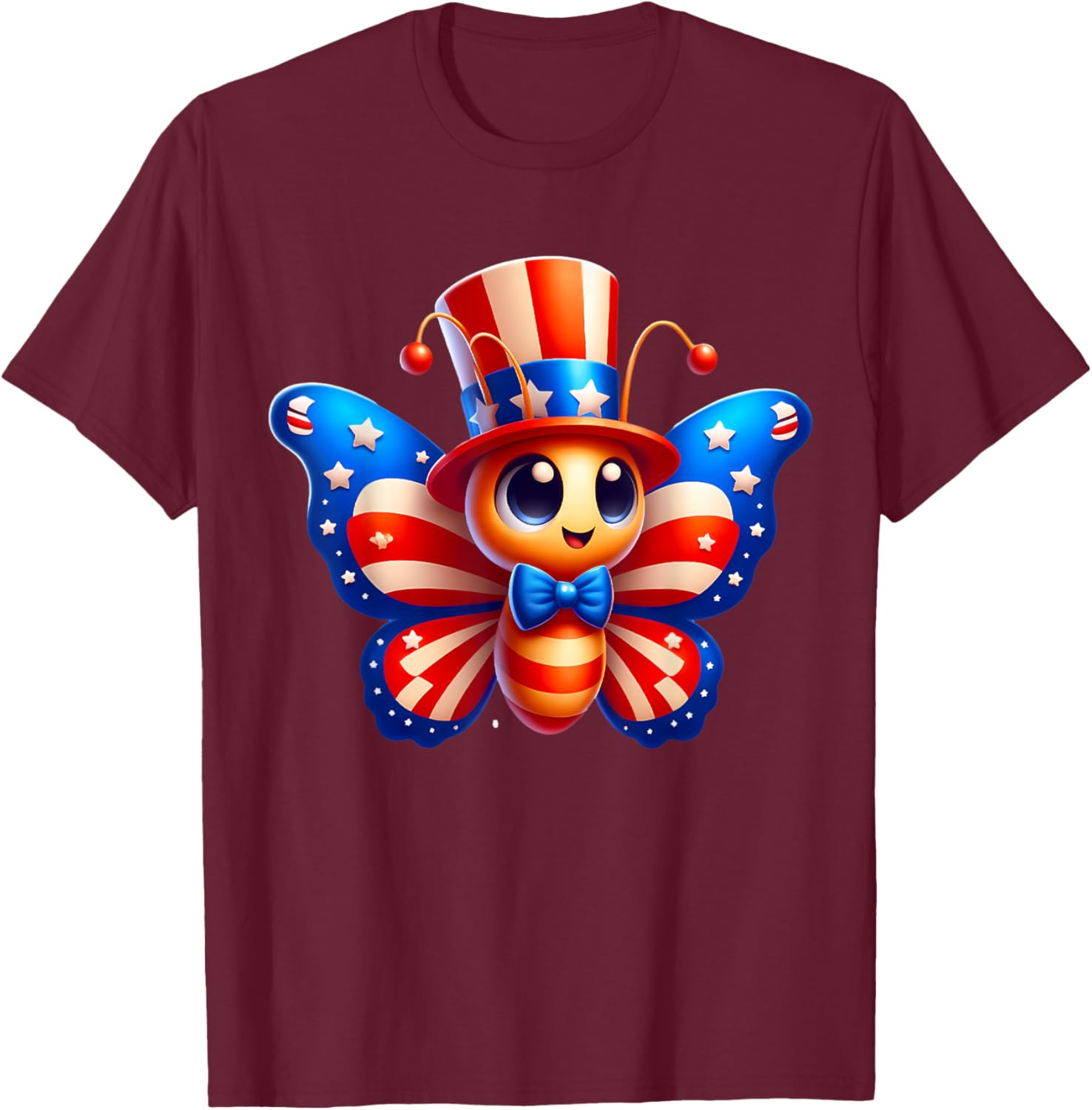 Butterfly Happy 4th of July Independence Day Men Women Kids T-Shirt - T-Shirt | Maroon