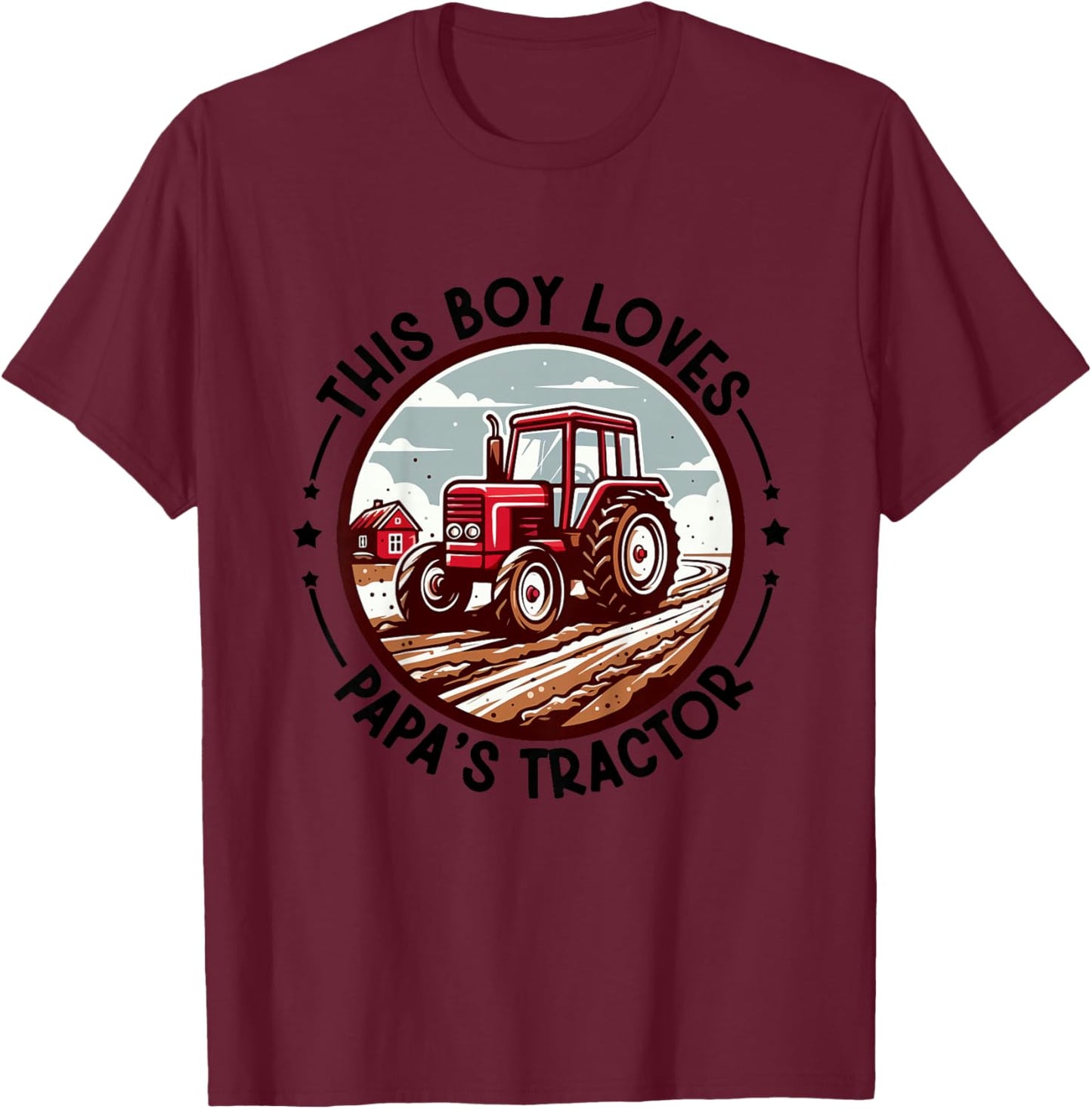 Kids Farm Grandpa's Tractor This Boy Loves Papa's Tractor Farming T-Shirt - T-Shirt | Maroon