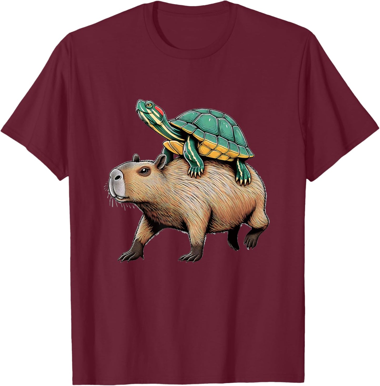 Turtle Riding Capybara T-Shirt - T-Shirt | Maroon