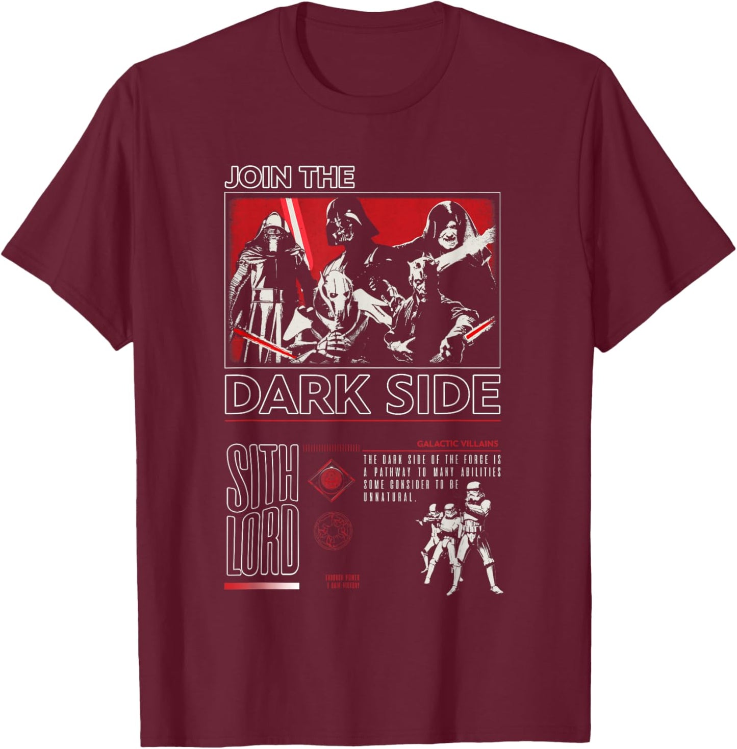 Star Wars Sith Lord Join The Dark Side Group Shot Propaganda T-Shirt - T-Shirt | Maroon