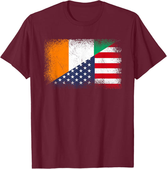 Ivory Coast America Flag Jersey Côte d'Ivoire USA T-Shirt - T-Shirt | Maroon