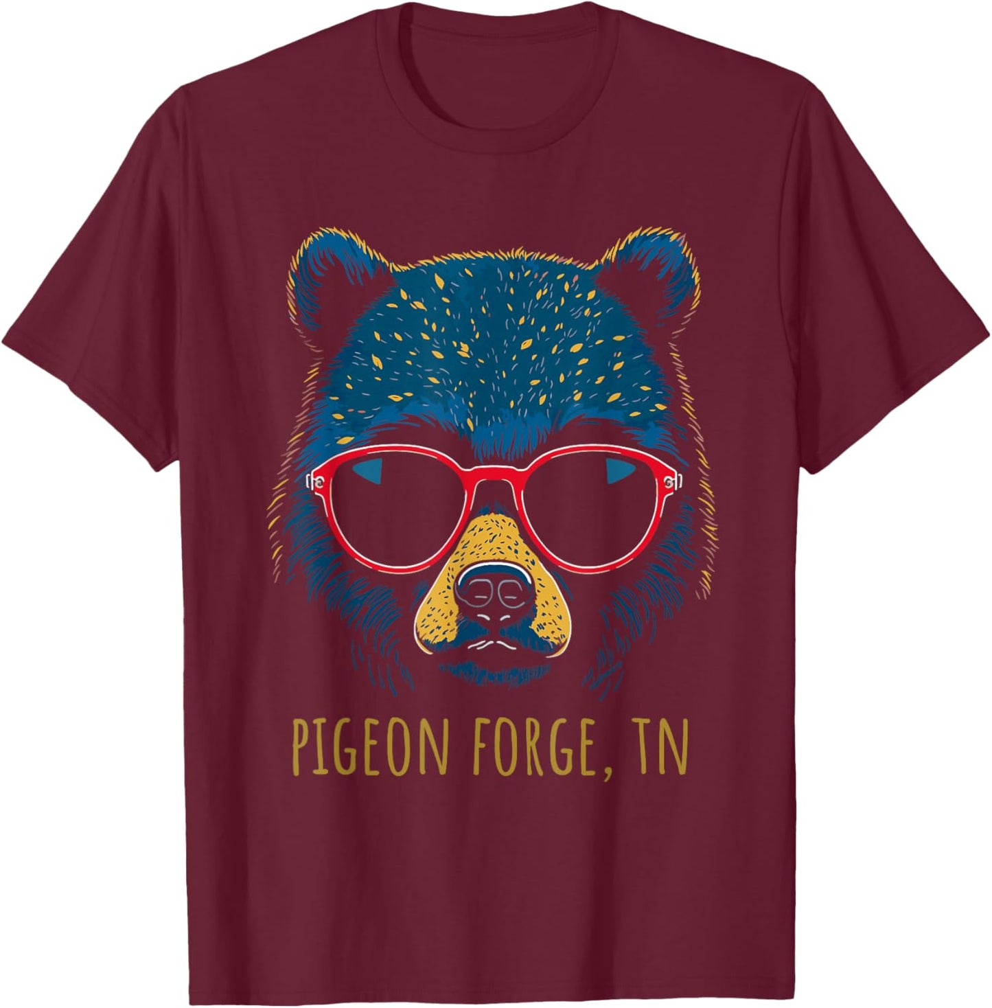 Pigeon Forge TN Bear Wearing Sunglasses Design T-Shirt - T-Shirt | Maroon