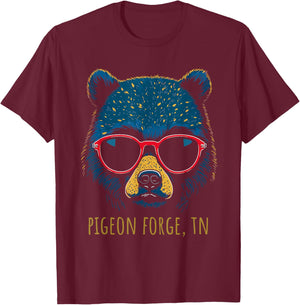 Pigeon Forge TN Bear Wearing Sunglasses Design T-Shirt - T-Shirt | Maroon