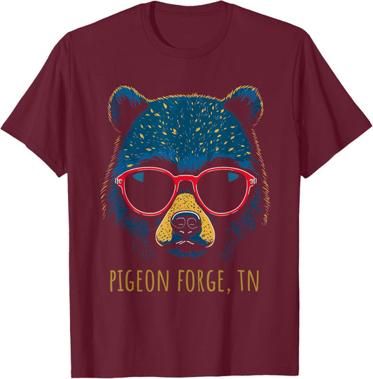 Pigeon Forge TN Bear Wearing Sunglasses Design T-Shirt - T-Shirt | Maroon