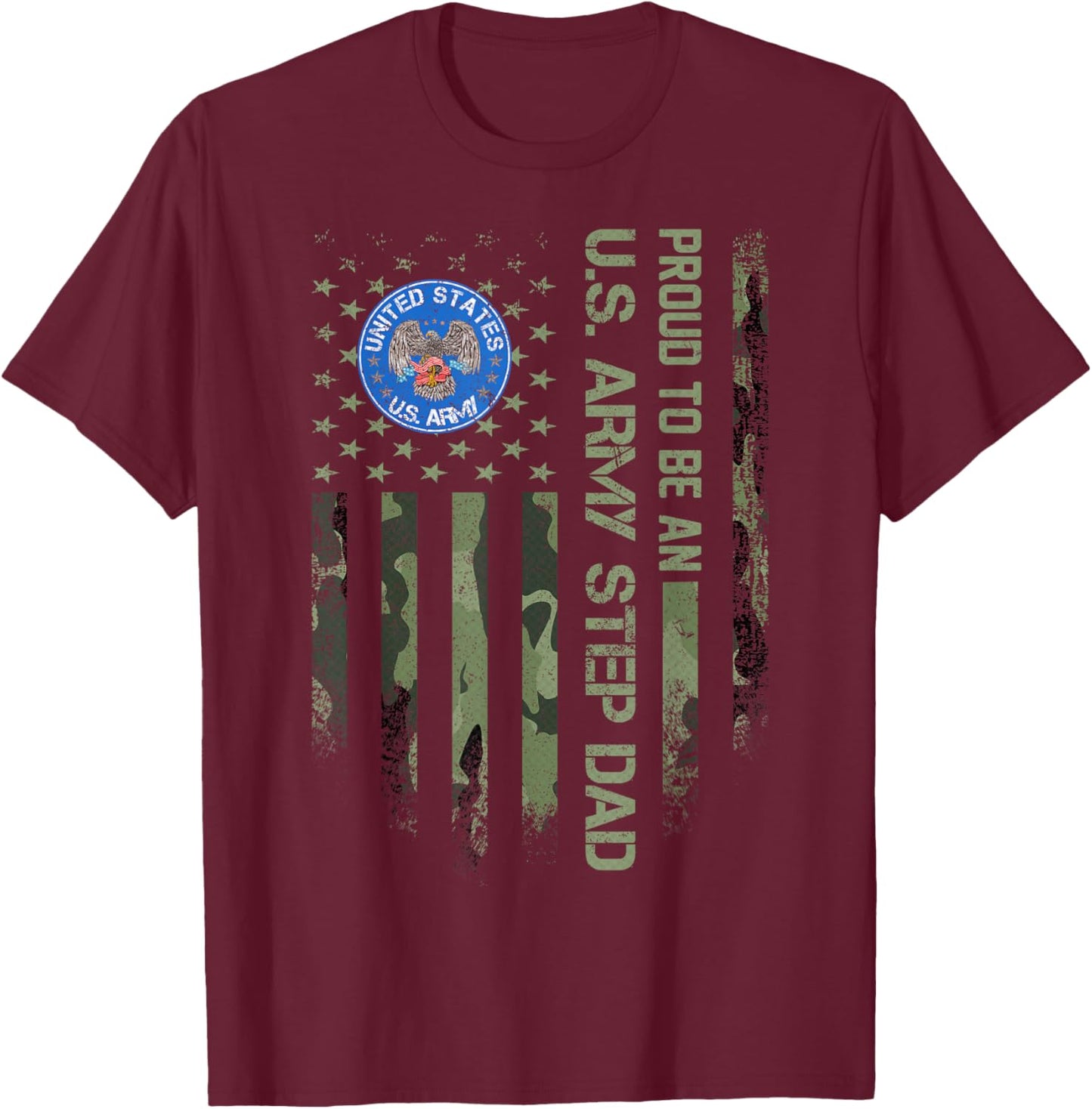 Vintage USA American Camo Flag Proud To Be An Army Step Dad T-Shirt - T-Shirt | Maroon