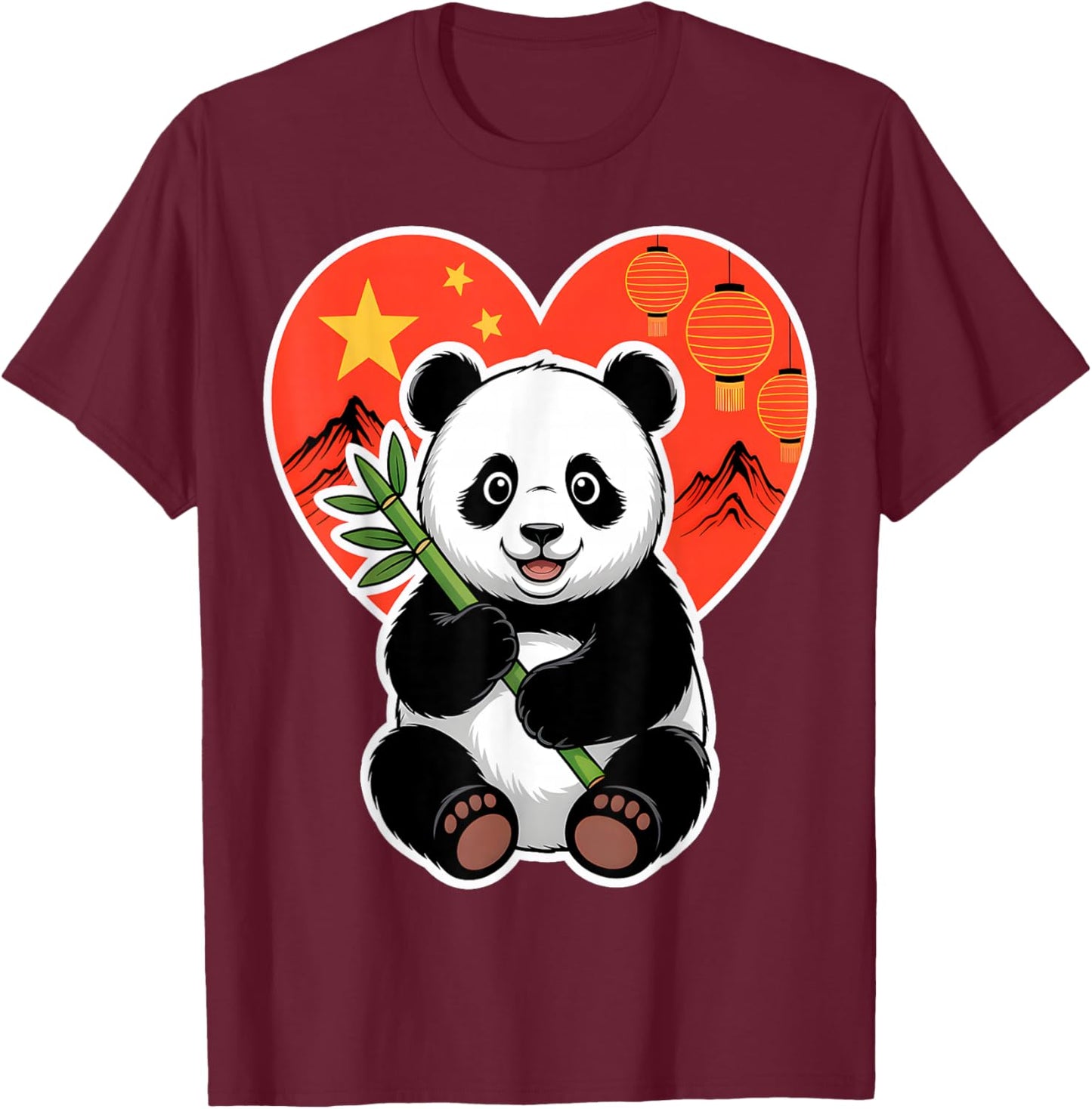 Panda Heart China Bamboo T-Shirt - T-Shirt | Maroon