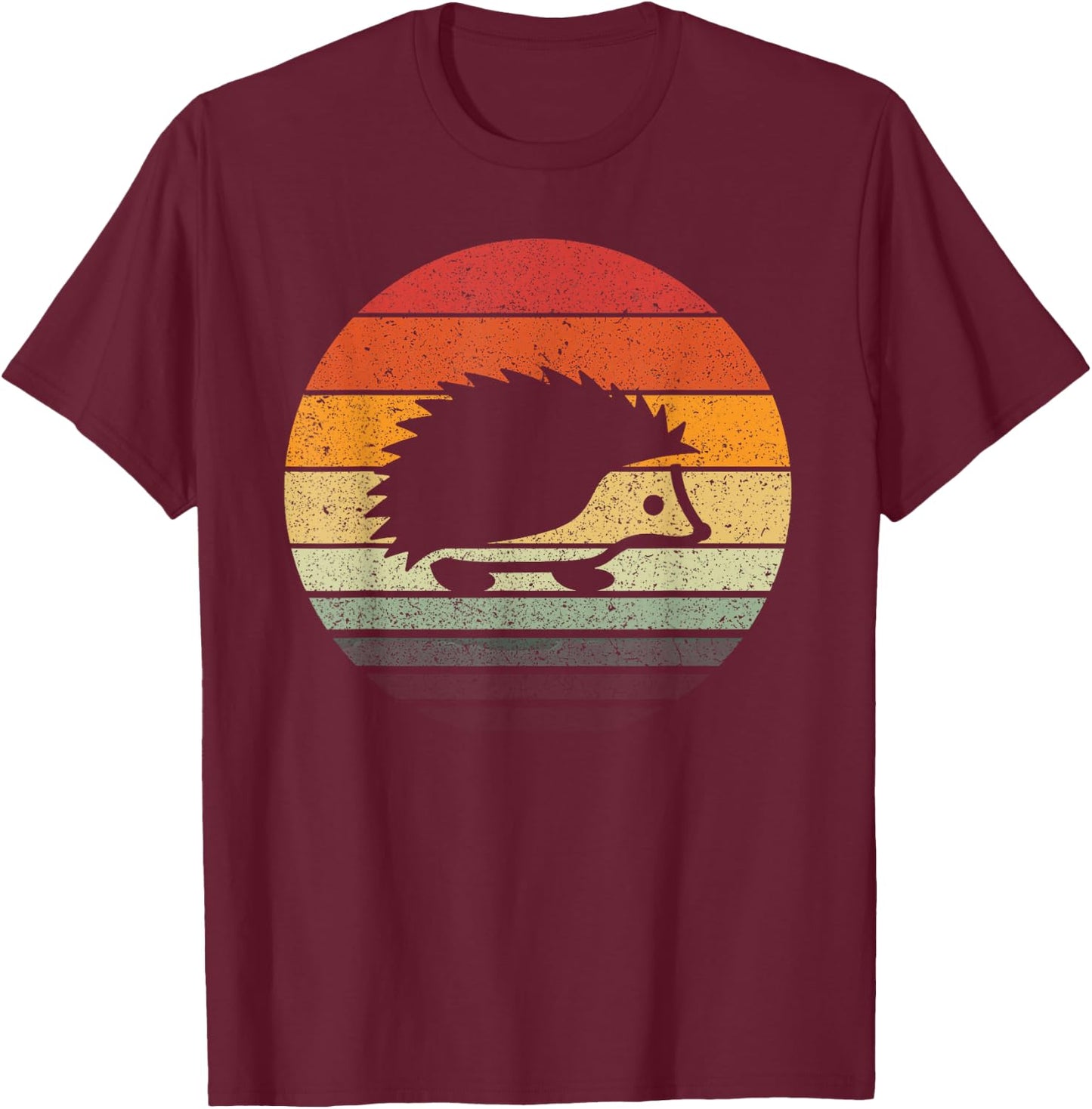 Vintage Retro Sunset Hedgehog T-Shirt - T-Shirt | Maroon