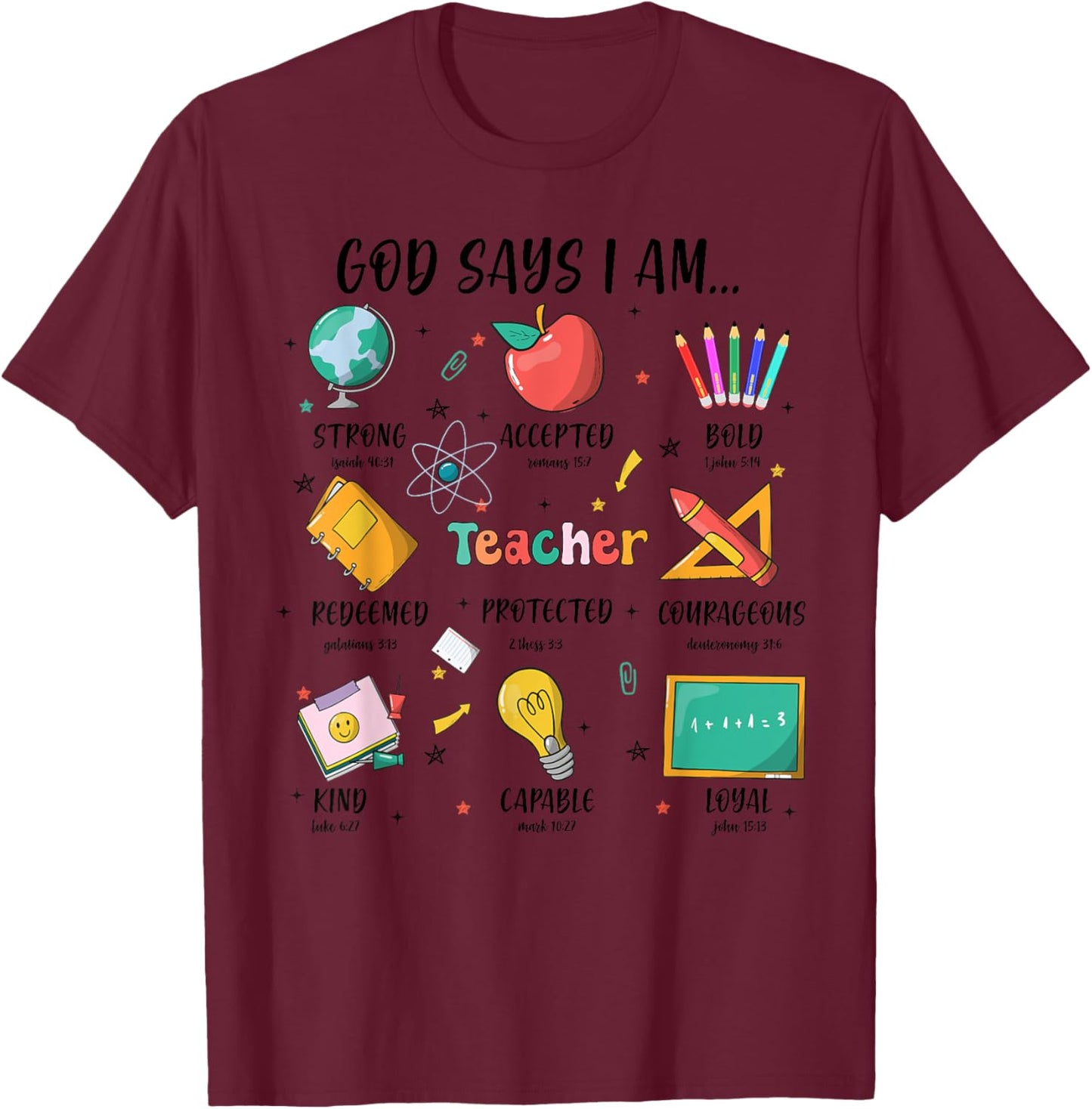 Teacher Christian God Says I Am Bible Verse Religious Teach T-Shirt - T-Shirt | Maroon