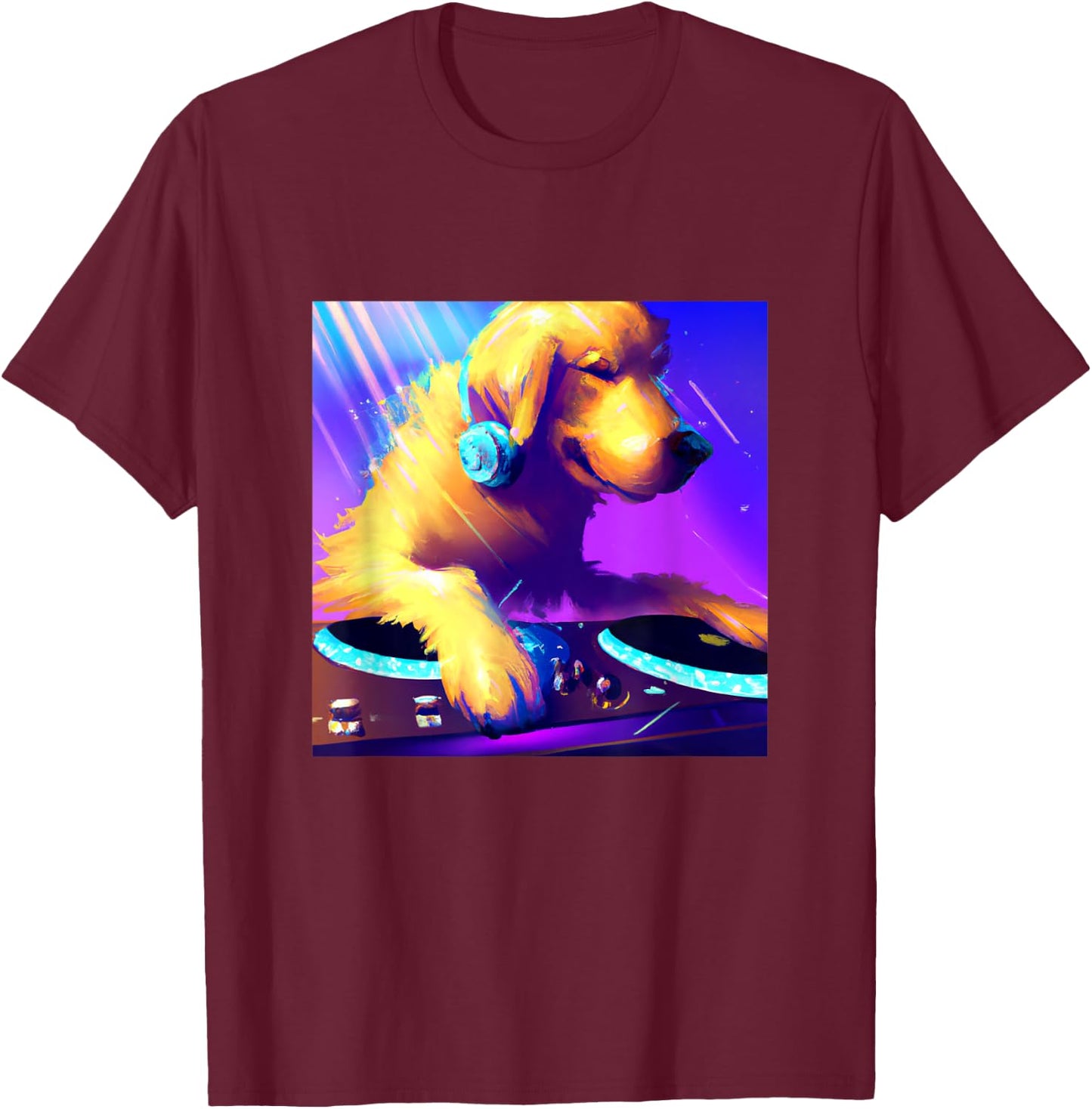 Golden Retriever Vaporwave DJ Dog Shirt Aesthetic Boys Girls T-Shirt - T-Shirt | Maroon