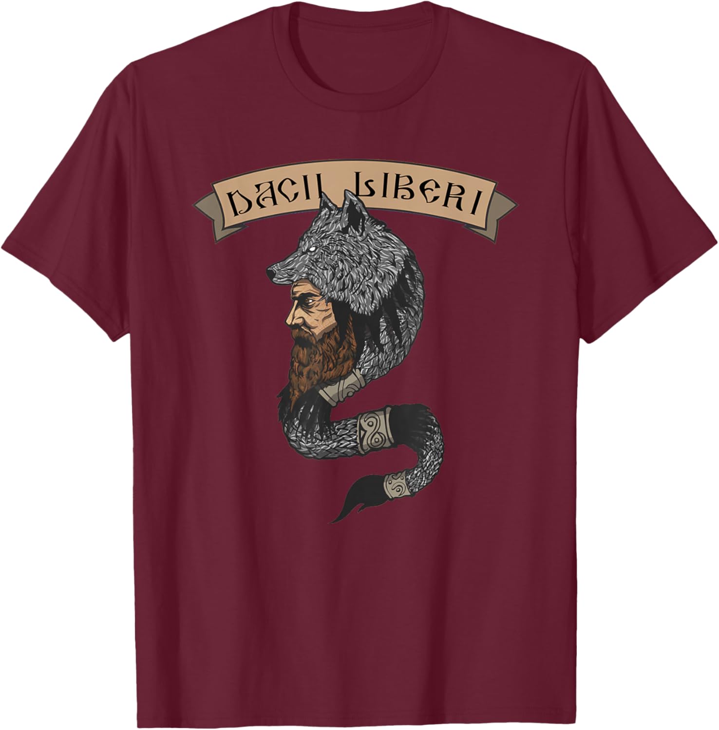 Free Dacians Dacii Liberi Decebal Wolf Flag Dacia Romania T-Shirt - T-Shirt | Maroon