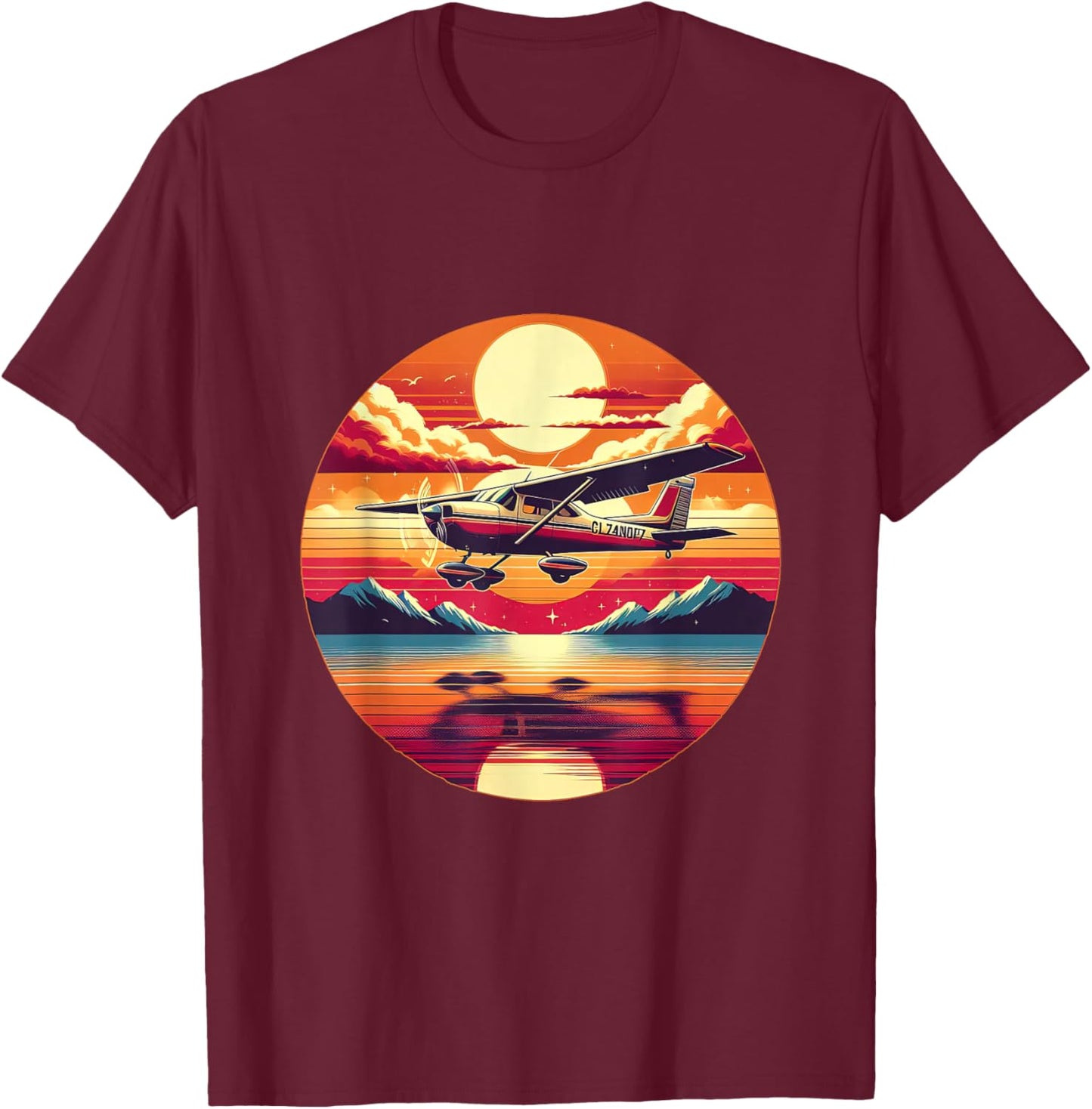 C-172 Skyhawk Vintage C172 Airplane Retro Sunset Pilot T-Shirt - T-Shirt | Maroon
