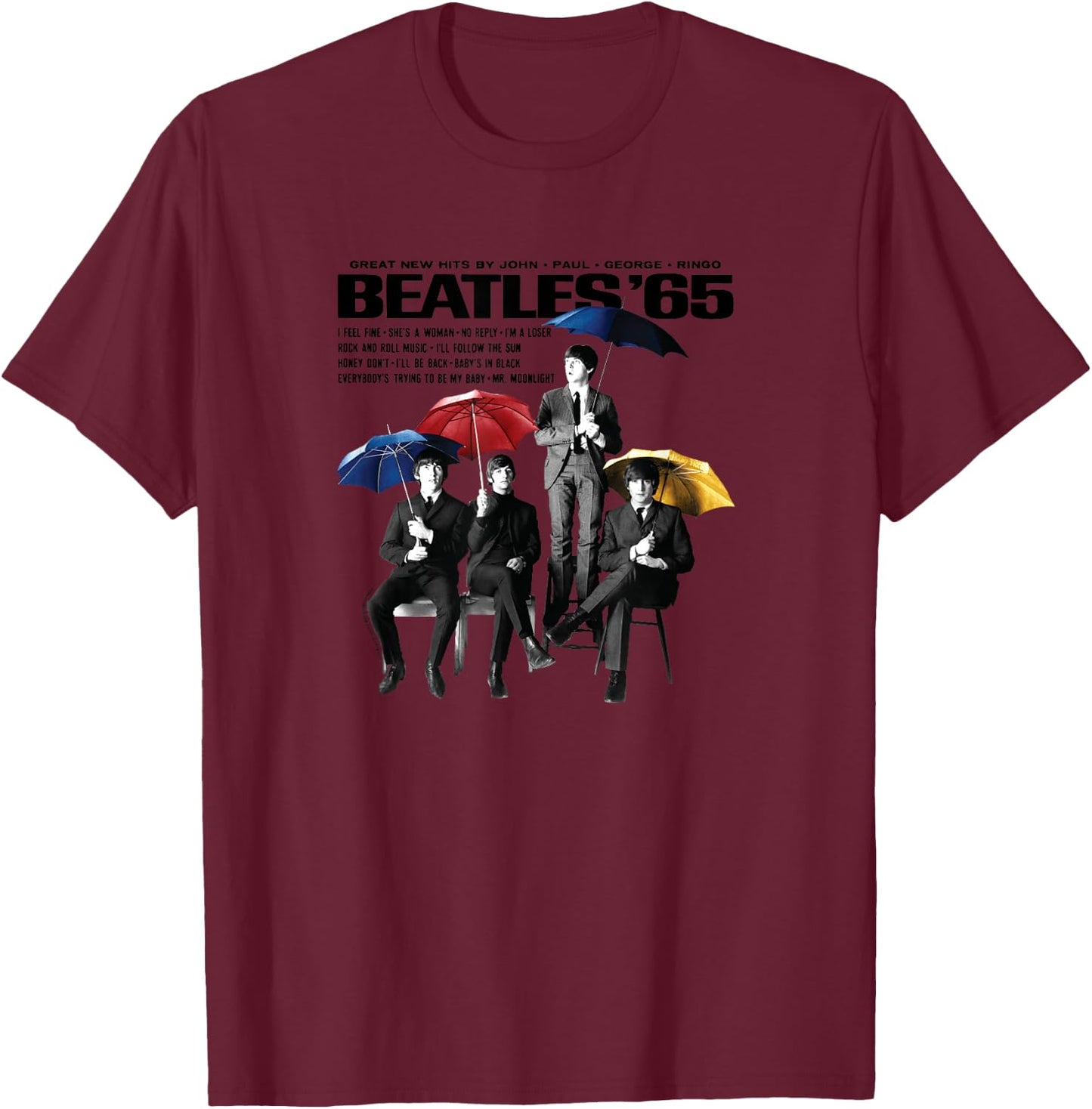 The Beatles - Beatles 65 Umbrellas T-Shirt - T-Shirt | Maroon