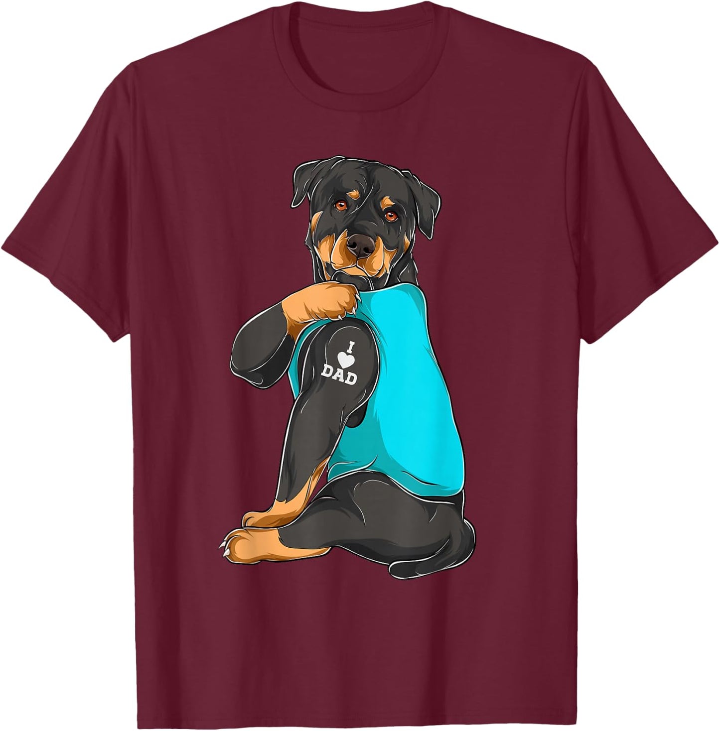Rottweiler I Love Dad Tattoo Apparel, Dog Dad Gifts Dads T-Shirt - T-Shirt | Maroon