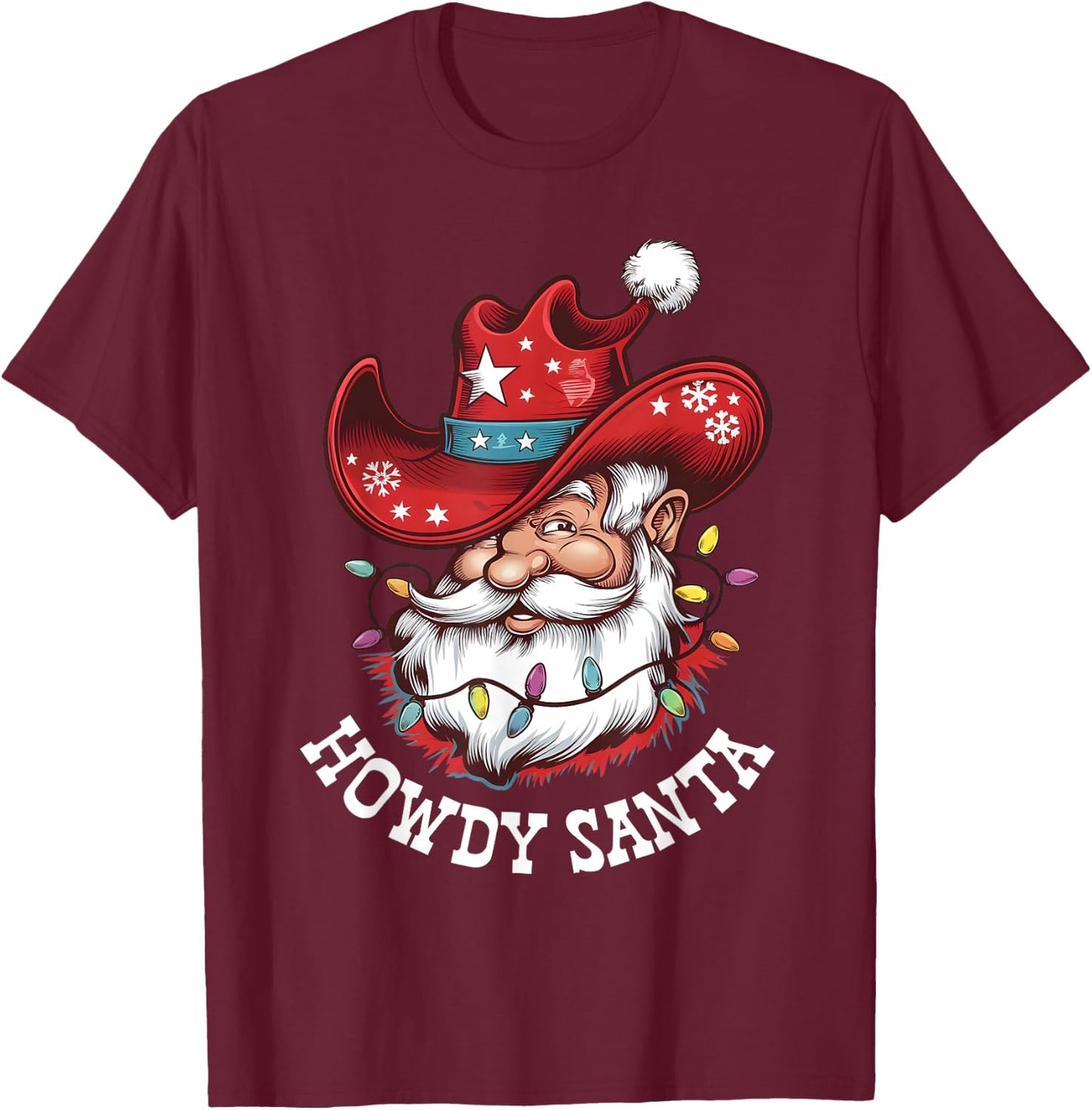 Howdy Santa Cowboy Western Christmas Funny Xmas Costumes T-Shirt - T-Shirt | Maroon