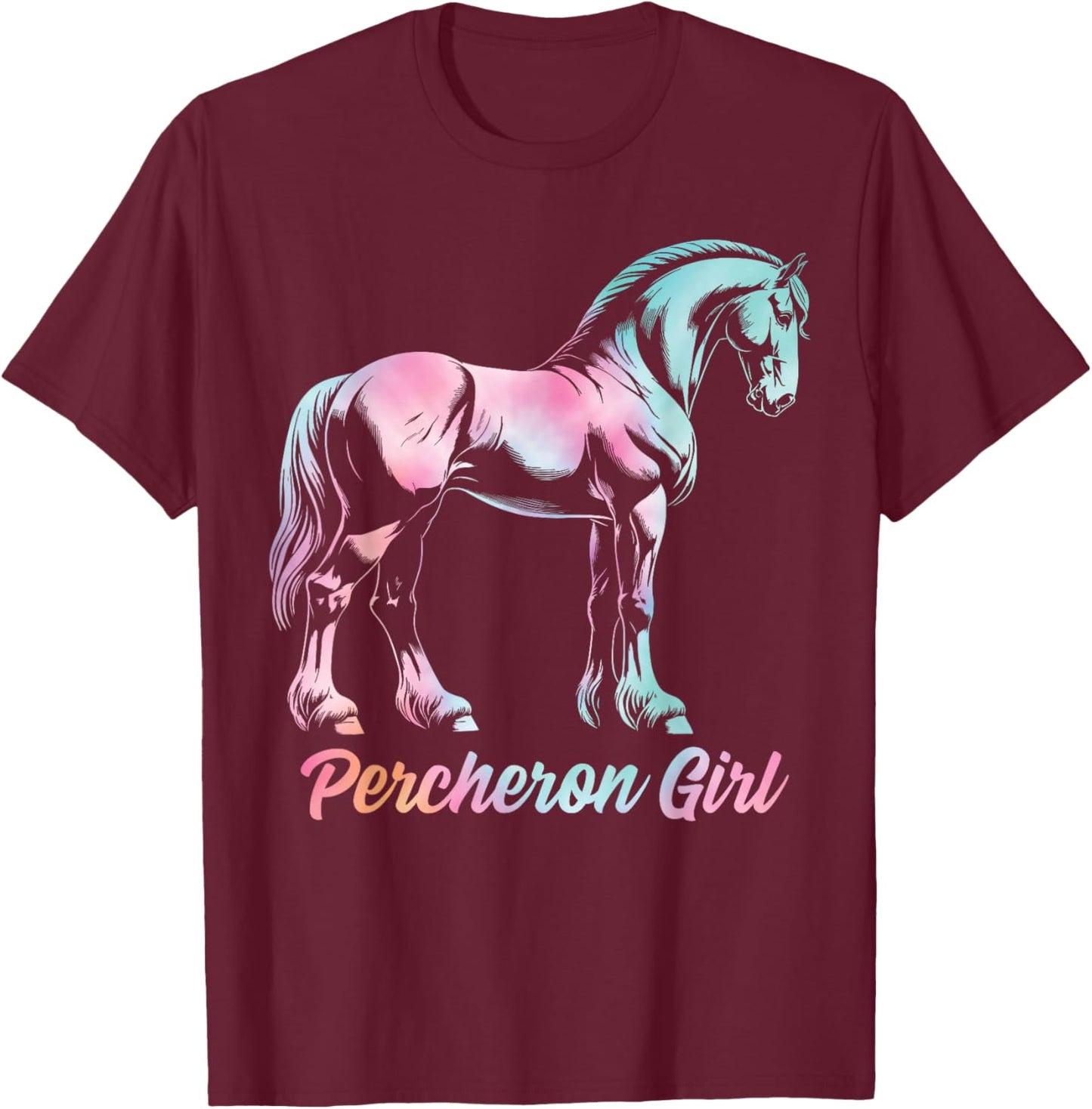 Percheron Horse Girl, Equestrian Percheron Horse T-Shirt - T-Shirt | Maroon