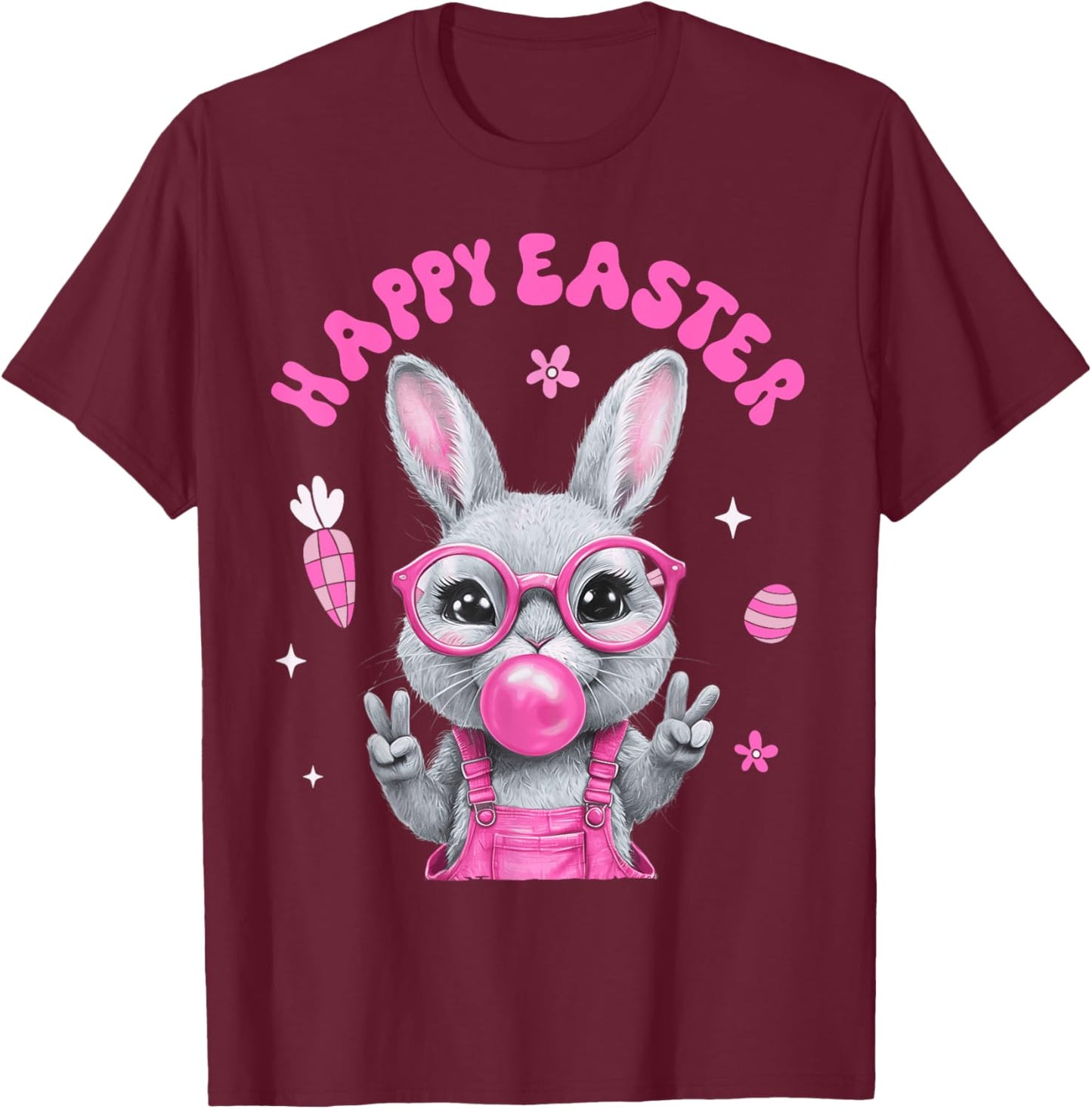Happy Easter Bunny Rabbit Face Funny Easter Day Women Girls T-Shirt - T-Shirt | Maroon