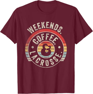 Retro Vintage Lacrosse Shirt Weekends Coffee Lacrosse T-Shirt - T-Shirt | Maroon