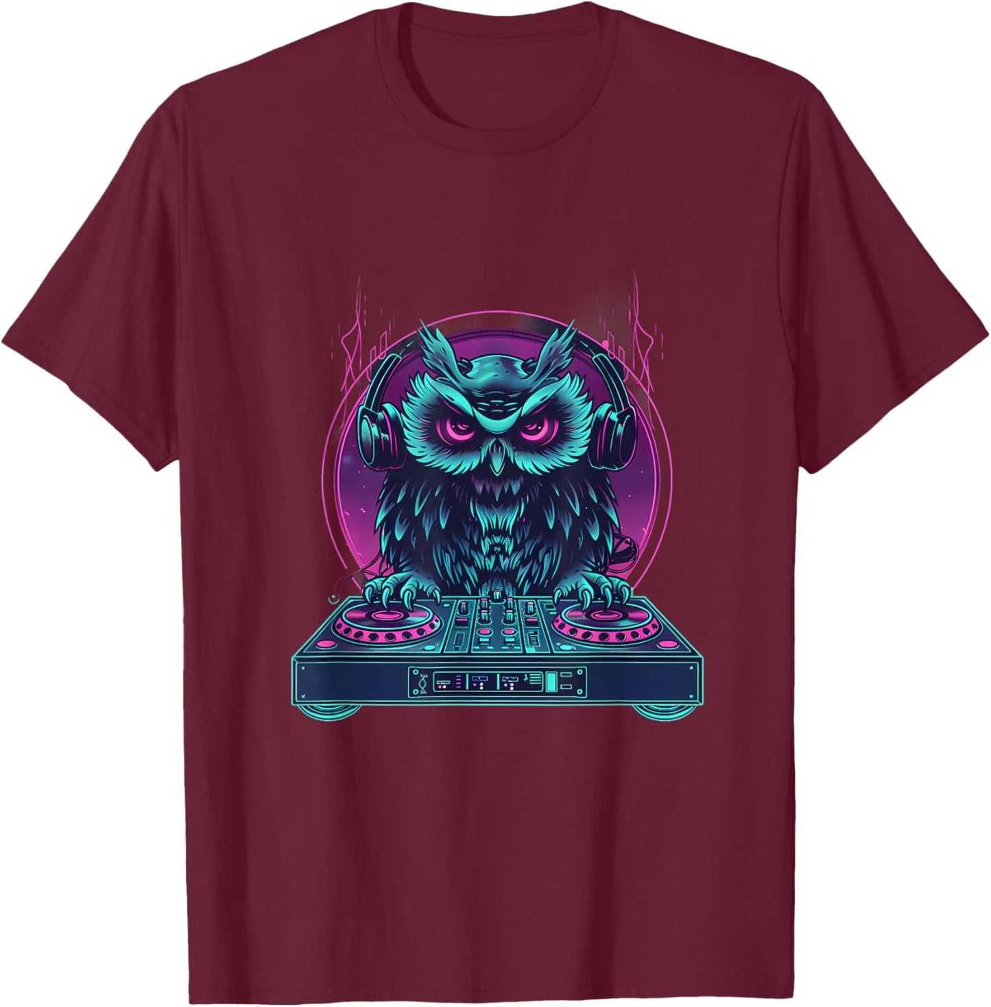 Owl DJ Techno Turntable DJ Owl House Dance Music Owl Lover T-Shirt - T-Shirt | Maroon