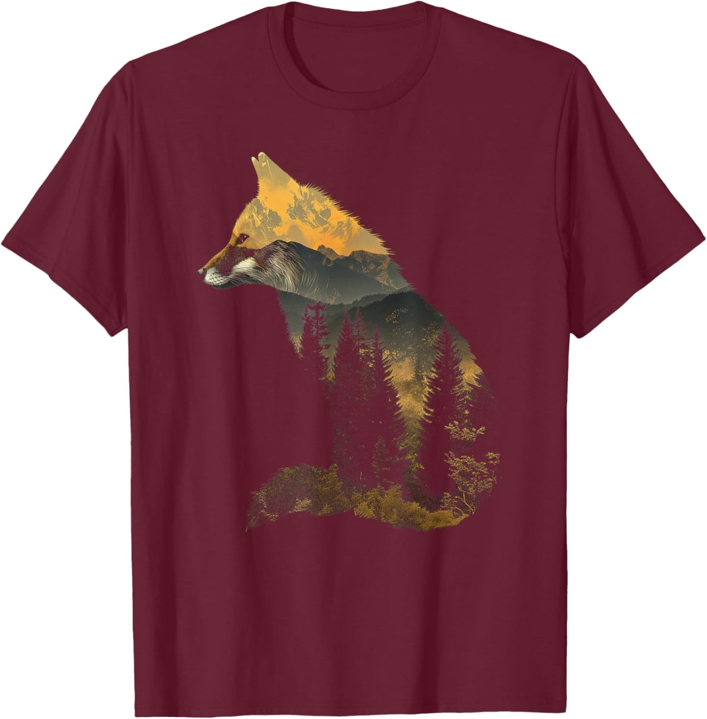 Fox Forest Nature Lover Mountains Hiking Camping Bushcraft T-Shirt - T-Shirt | Maroon