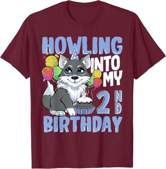 Wolf for 2 Year Old Birthday for 2nd Birthday Wolf Kids Boys T-Shirt - T-Shirt | Maroon