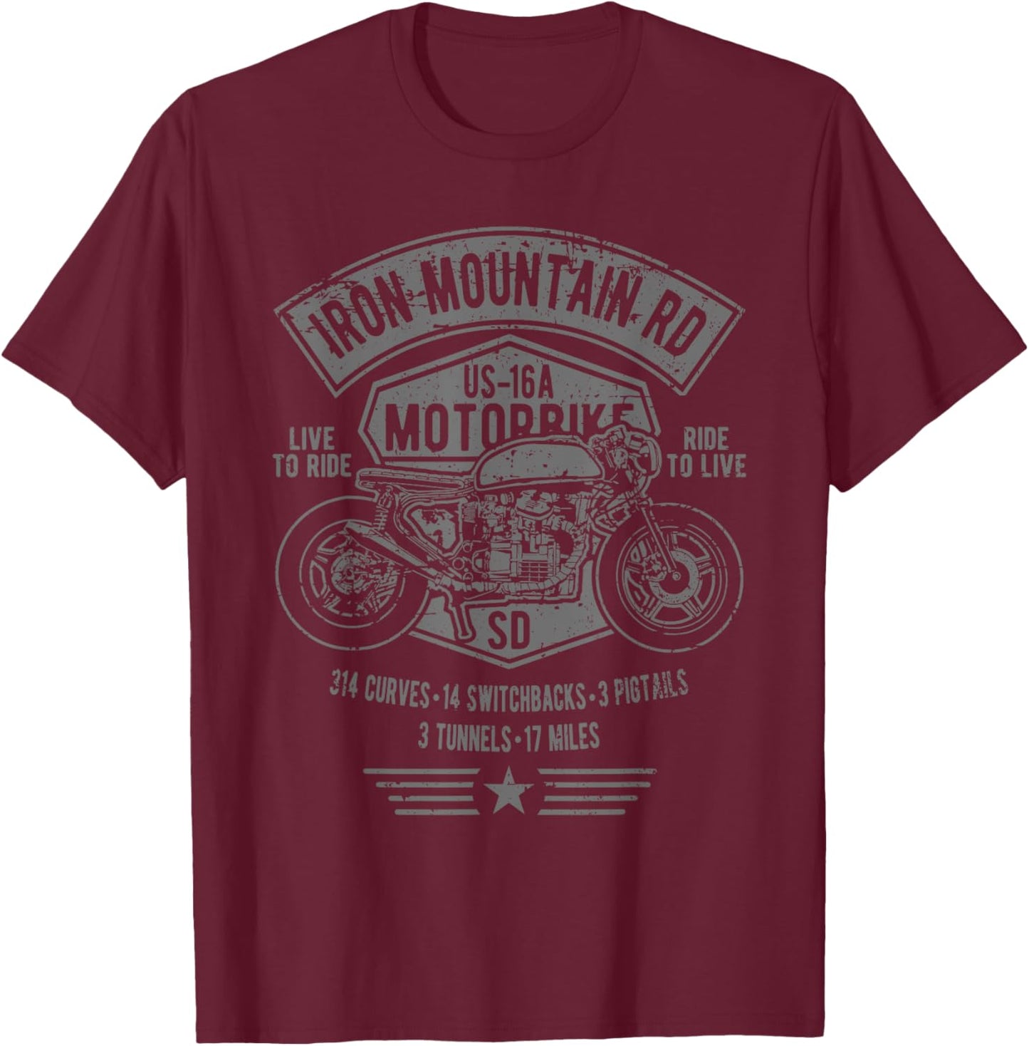 Iron Mountain Road US-16A South Dakota Motorcycle Design T-Shirt - T-Shirt | Maroon