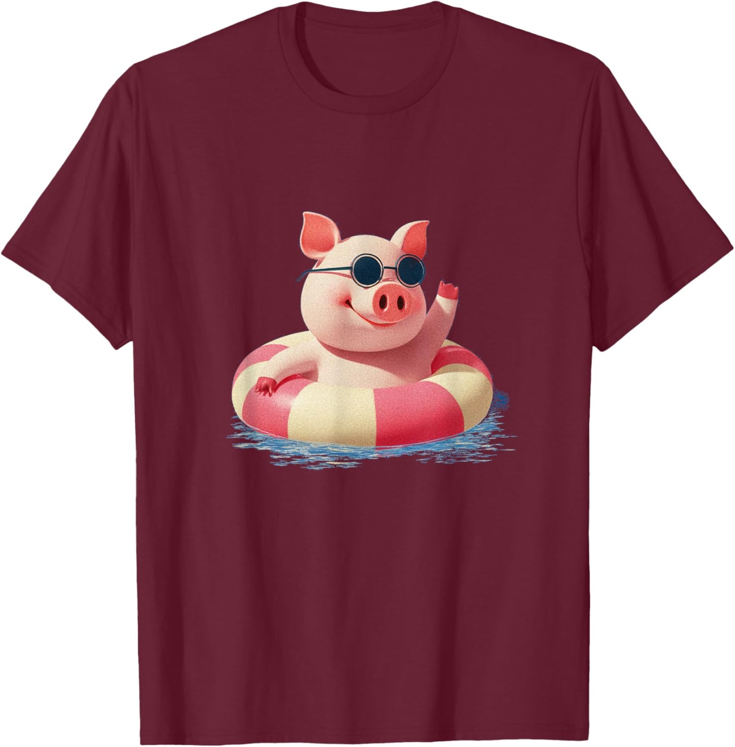 Pig Sunglasses Graphic with Beach Ring T-Shirt - T-Shirt | Maroon