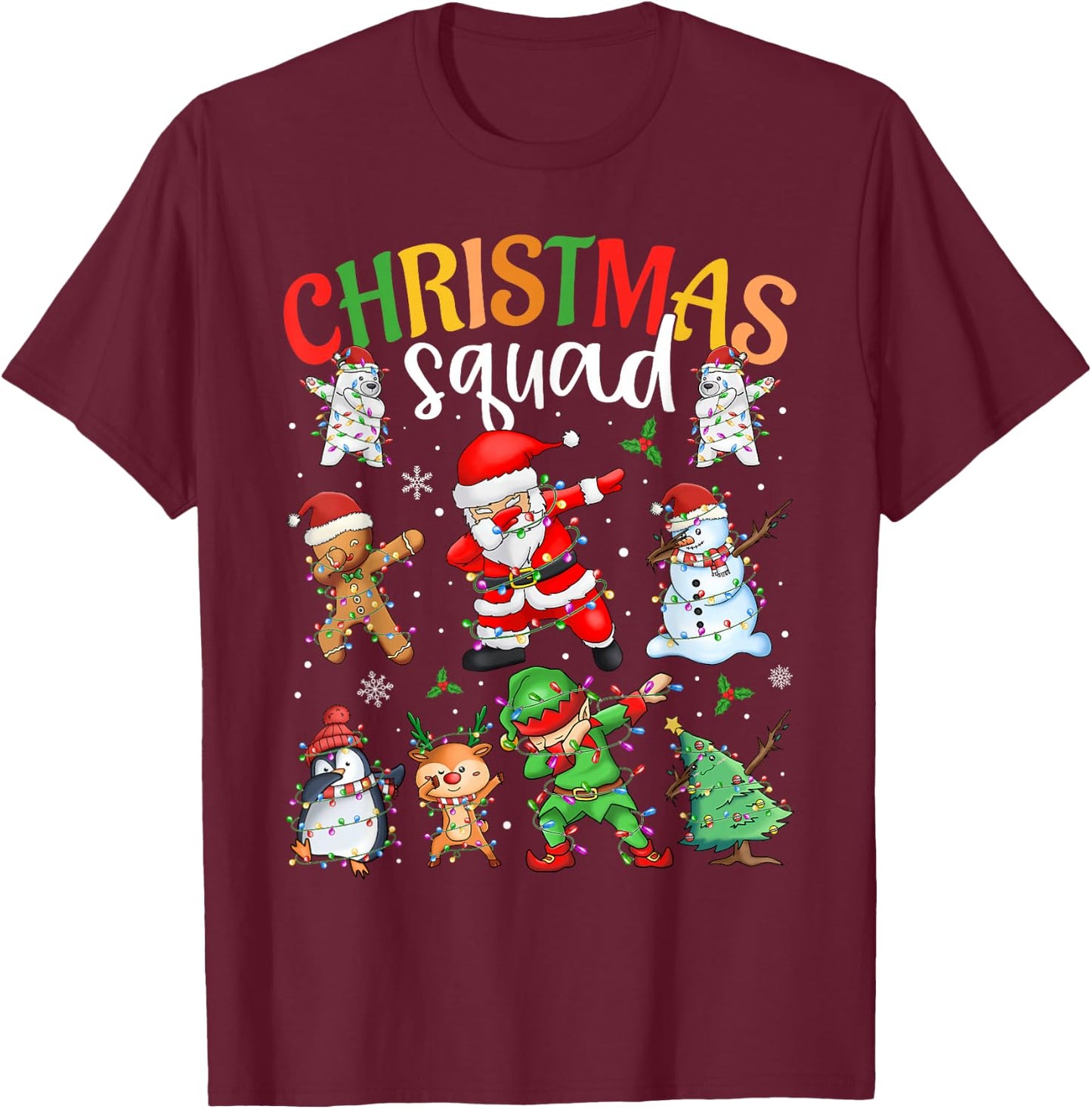 Christmas Squad Santa Dabbing Elf Family Matching Pajamas T-Shirt - T-Shirt | Maroon