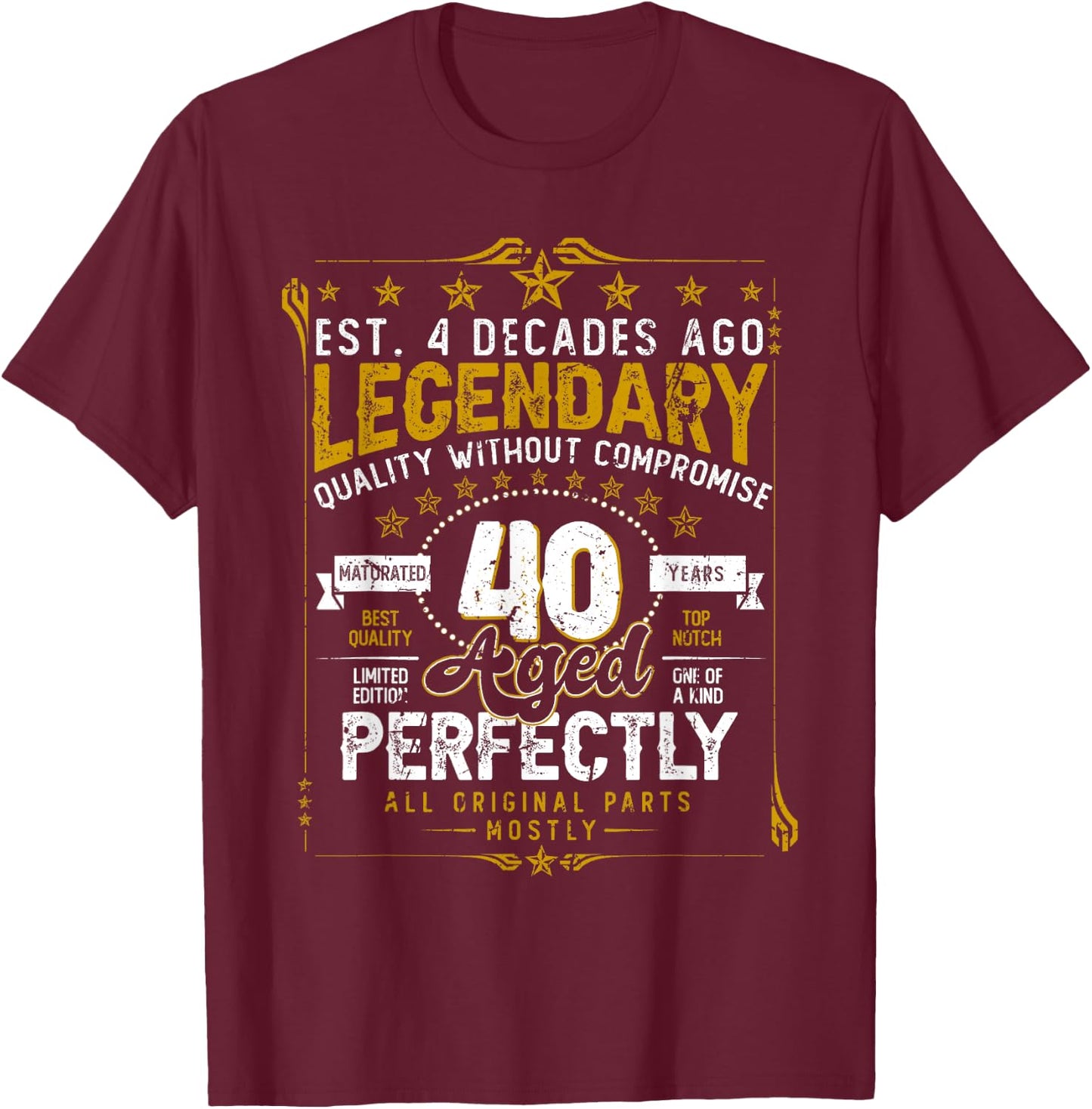 Vintage Legendary 40 Years Old Aged Perfectly 40th Birtday T-Shirt - T-Shirt | Maroon