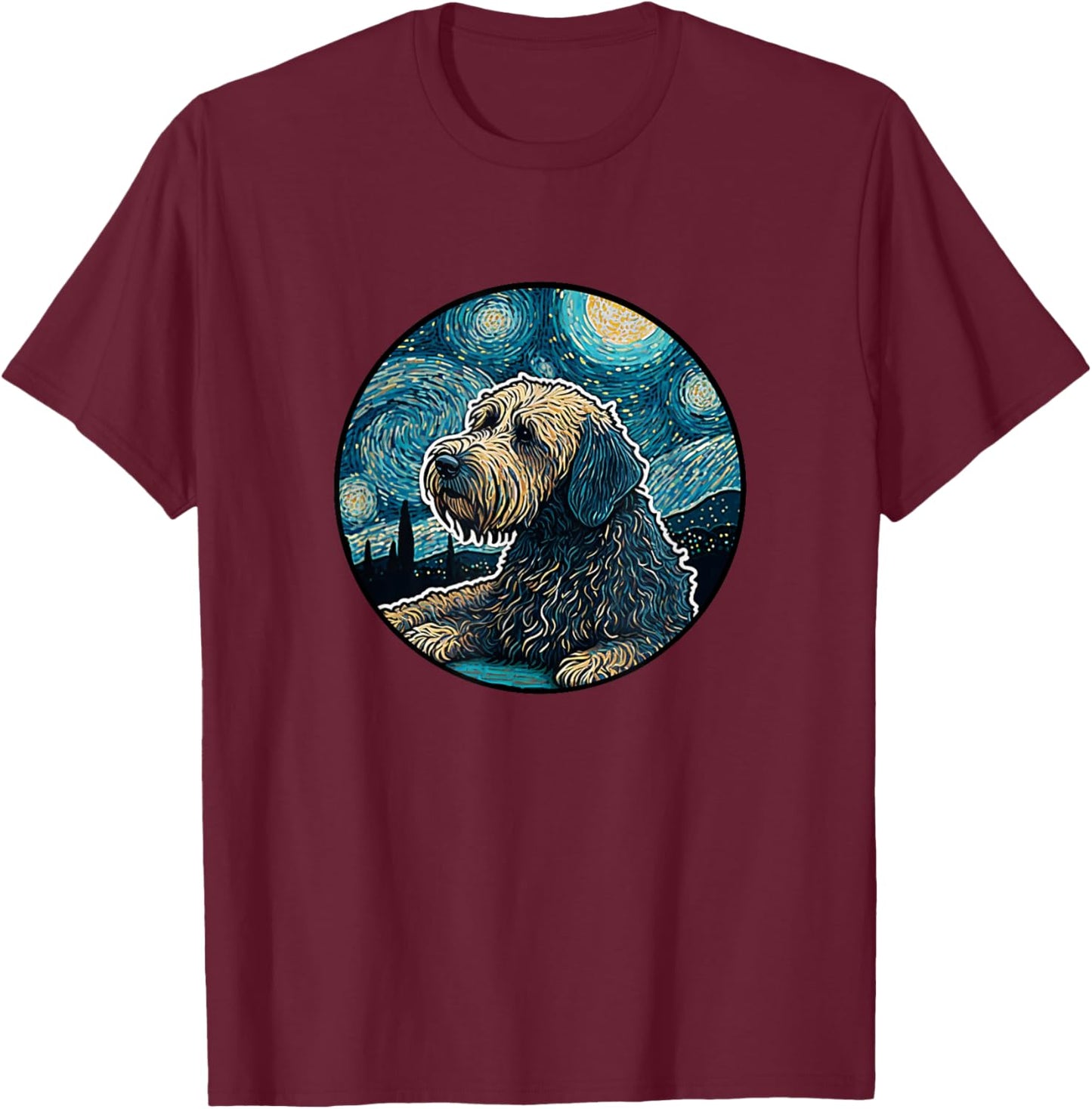 Whoodle Starry Night Painting Dog Mom Dad Women Girls Kids T-Shirt - T-Shirt | Maroon
