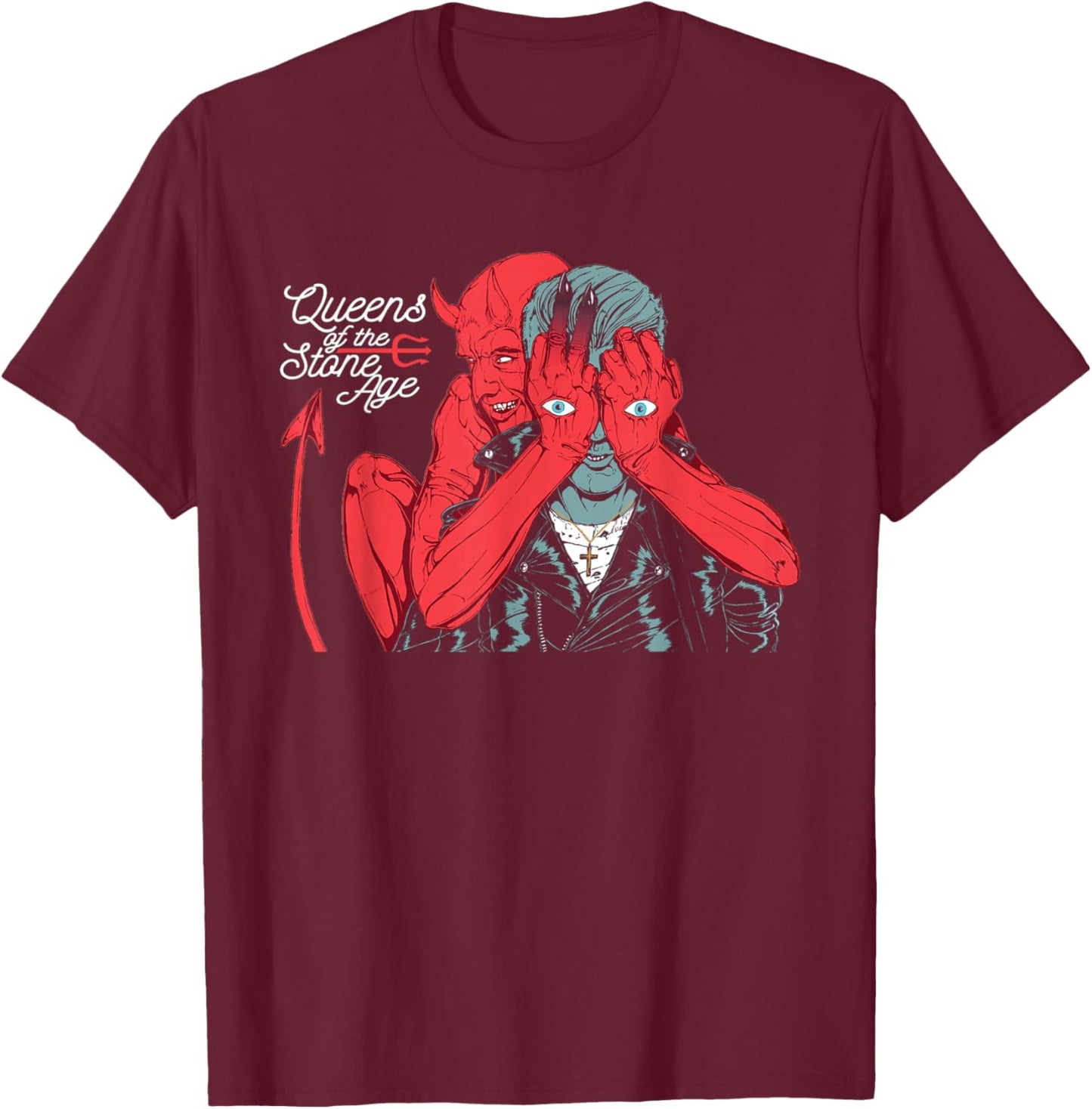 Official Queens of The Stone Age Devil T-Shirt - T-Shirt | Maroon
