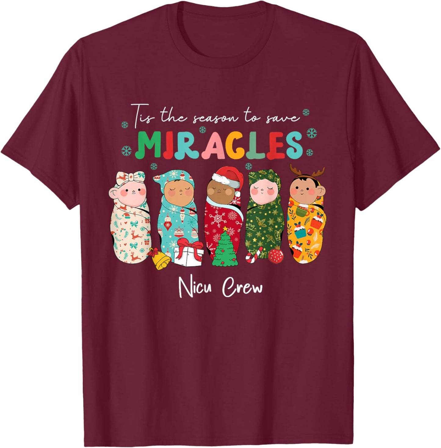 Funny NICU Nurse Animal Nurse Appreciation , -Adults, Kids, Nurses, Holiday Enthusiasts, Black, Small, Short Sleeve, Christmas NICU Nurse T-Shirt - T-Shirt | Maroon
