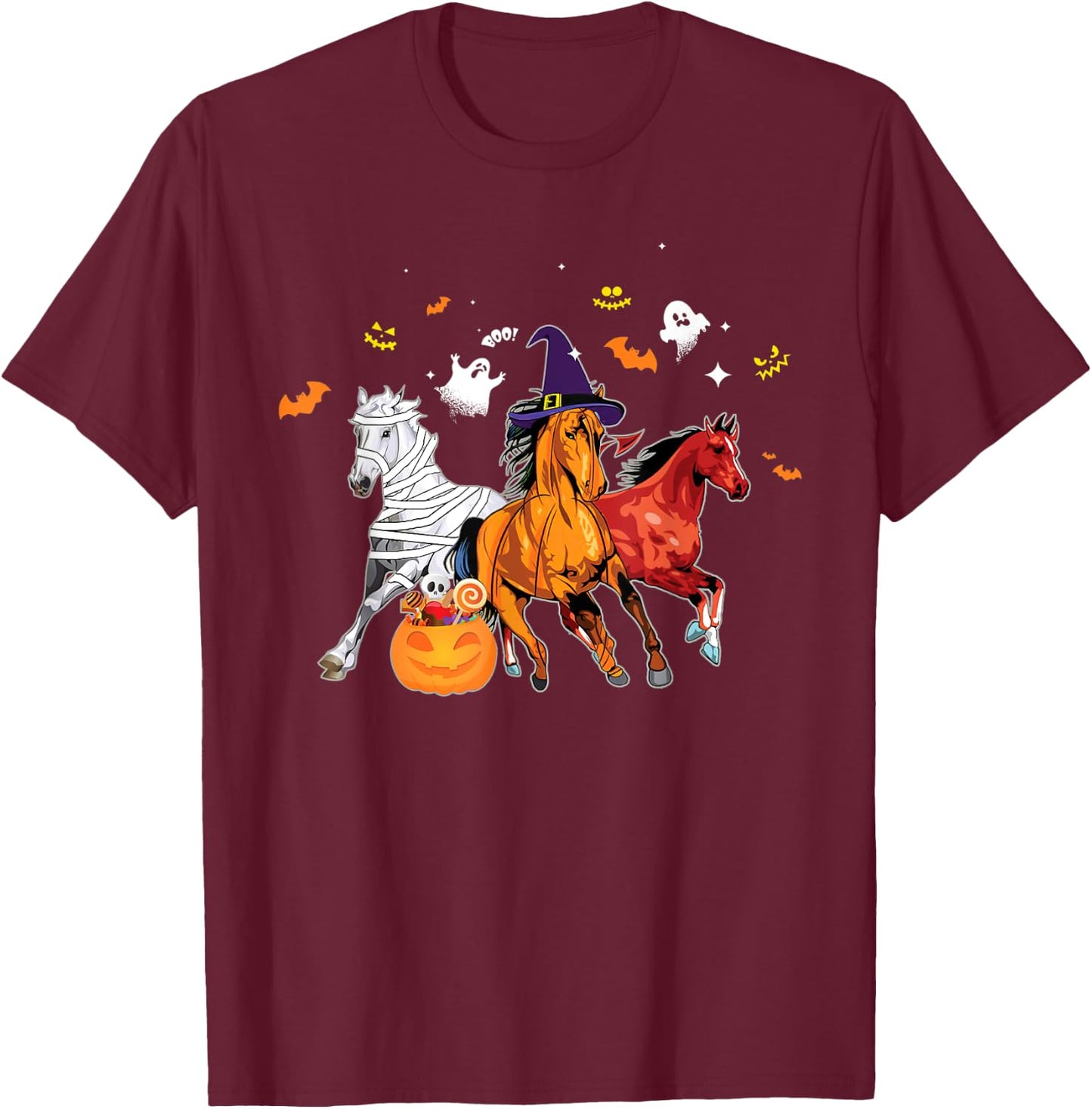 Horse Mummy Witch Halloween Horror Gift Horse Lover T-Shirt - T-Shirt | Maroon