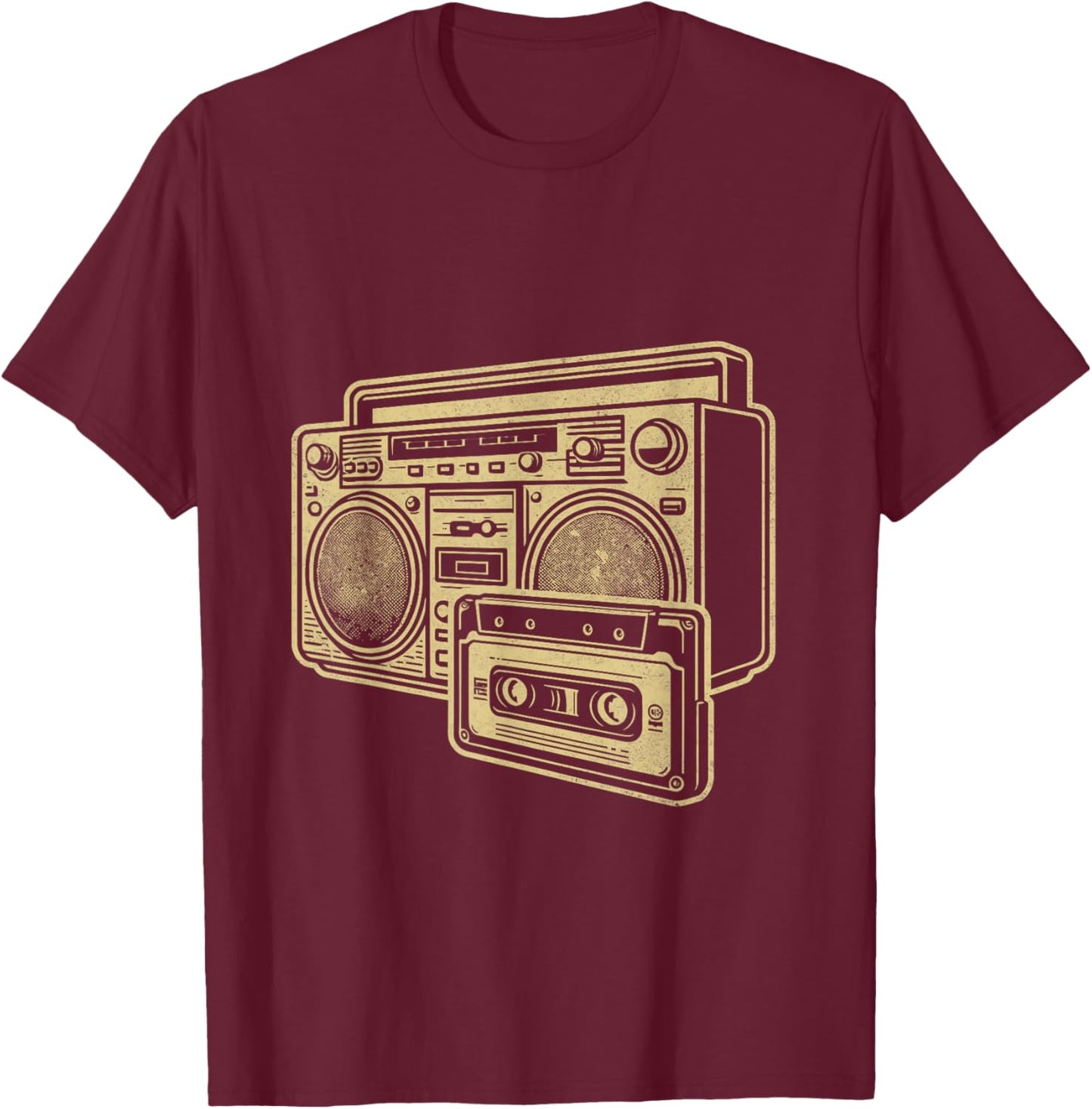 Vintage Boombox Gold Line Art Retro Music Lover T-Shirt - T-Shirt | Maroon