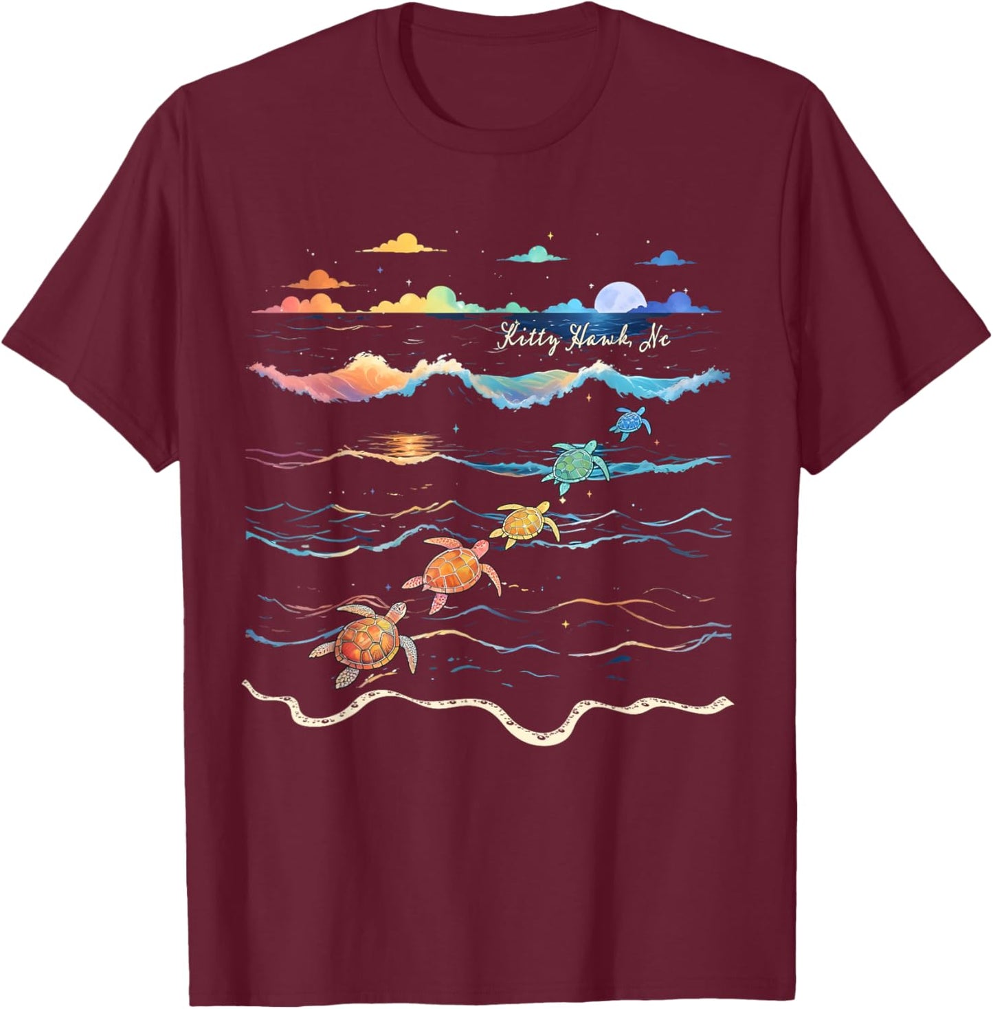 Kitty Hawk North Carolina Sea Turtle Lover Beach T-Shirt - T-Shirt | Maroon