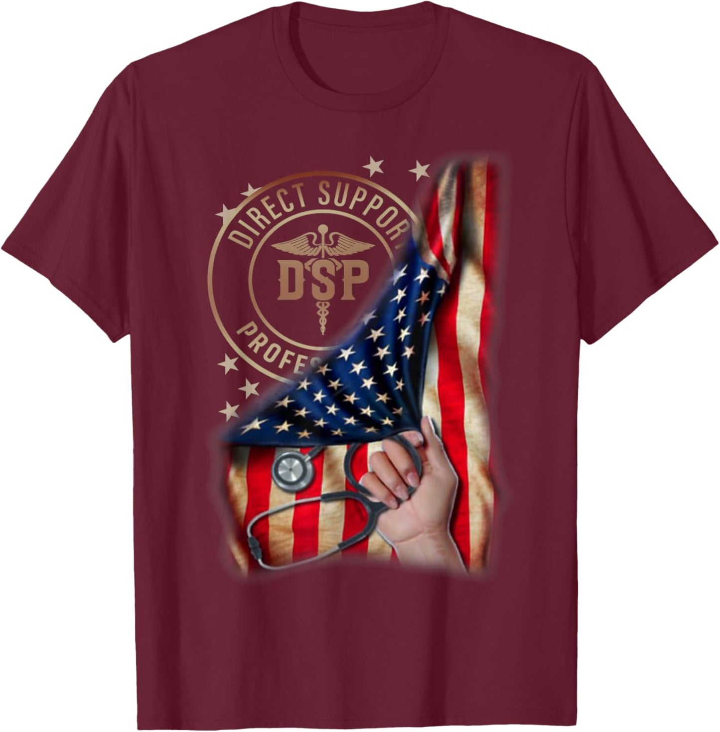 Funny Patriotic DSP USA Flag Nurses Week Gifts 4th of July Women Men T-Shirt - T-Shirt | Maroon