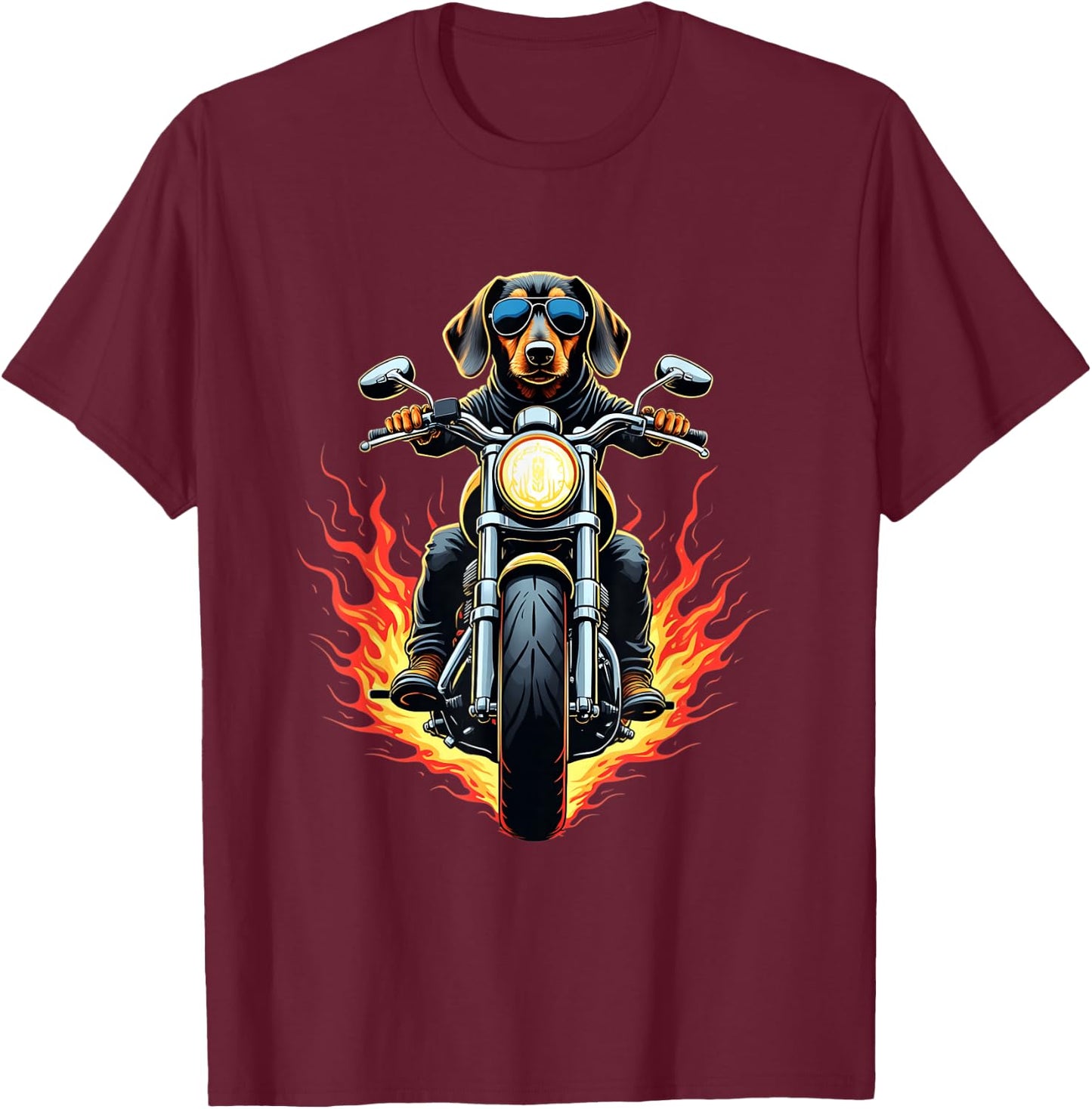 Funny Dachshund Dog Riding a Motorcycle Dachshund Lovers T-Shirt - T-Shirt | Maroon