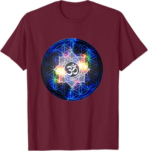 Power Om Flower of Life Sacred Geometry T-Shirt - T-Shirt | Maroon