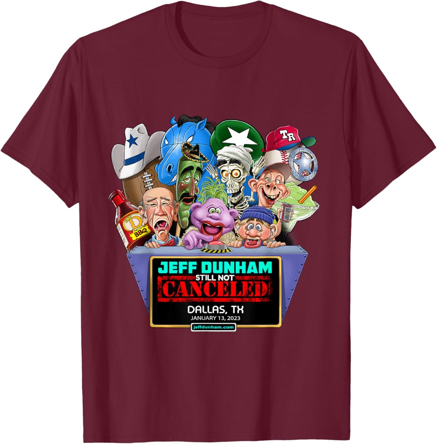 Jeff Dunham Black Cartoon , -Adults, Small, Short Sleeve, Classic Fit, Pull On, Limited Edition Design T-Shirt - T-Shirt | Maroon