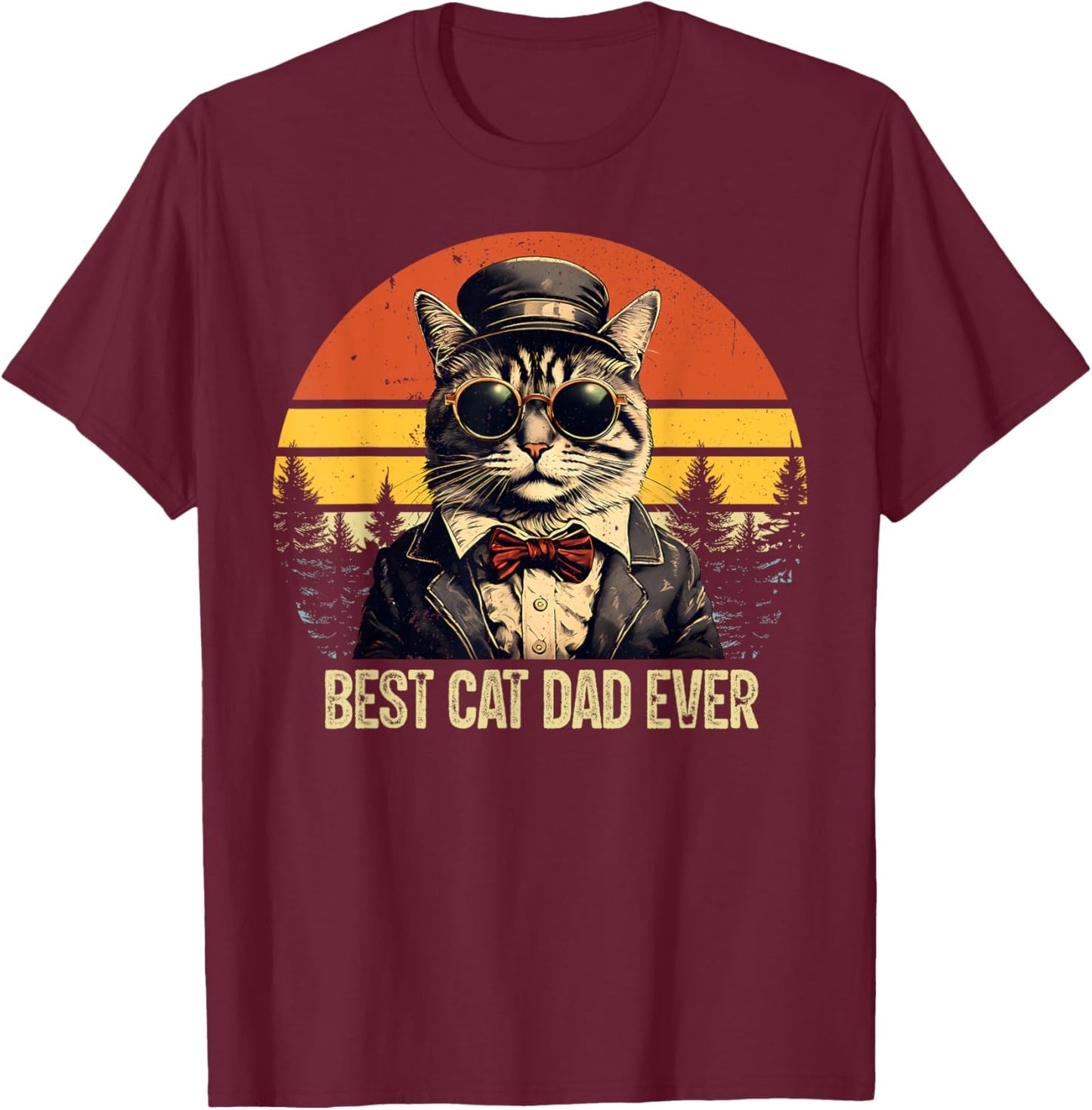 Vintage Best Cat Dad Ever Cat Daddy Father's Day T-Shirt - T-Shirt | Maroon