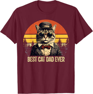 Vintage Best Cat Dad Ever Cat Daddy Father's Day T-Shirt - T-Shirt | Maroon